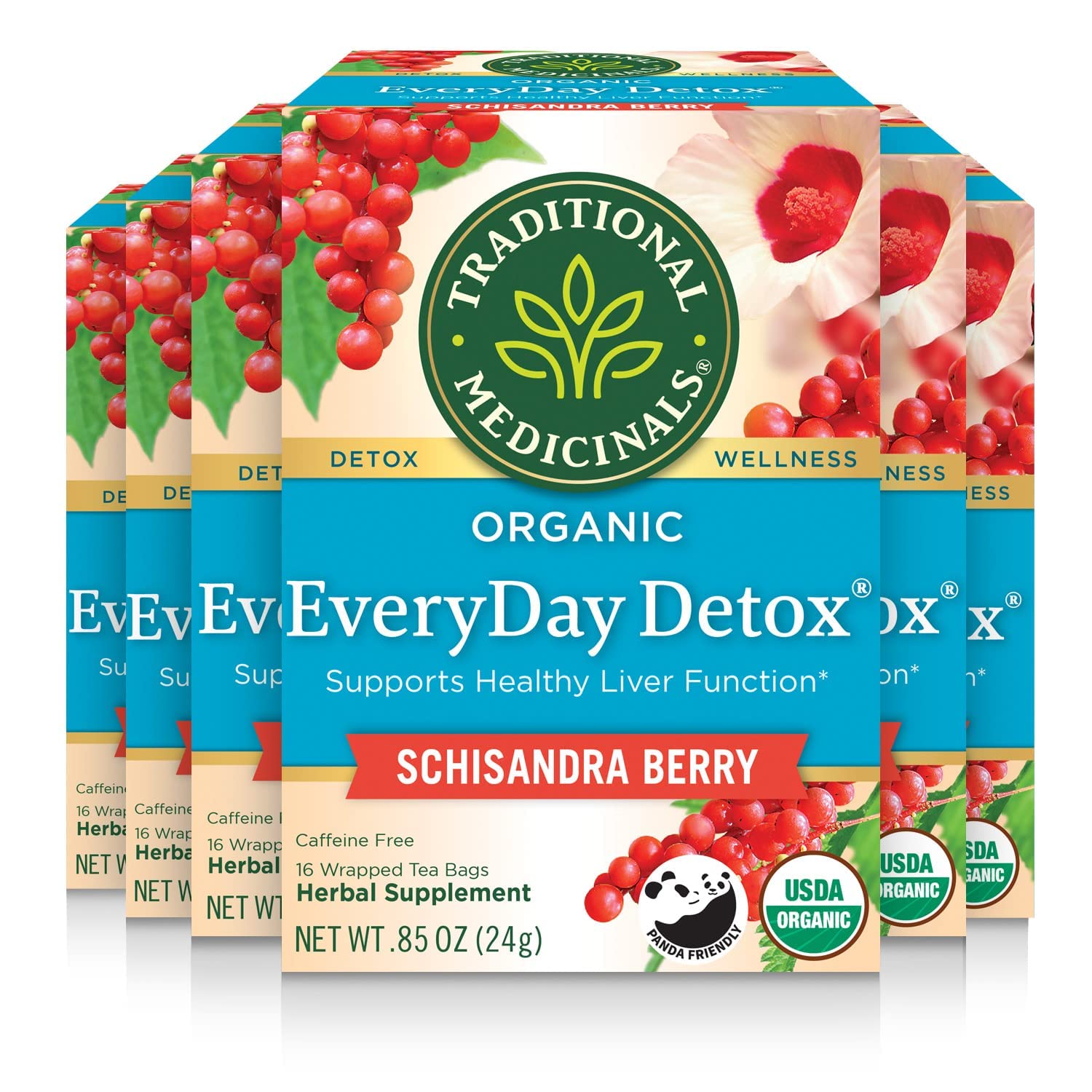 Organic Schisandra Berry Detox Tea by Traditional Medicinals - Supports Liver Health & Natural Cleansing (96 Tea Bags, 6 Pack) - Perfect for Daily Wellness & Detox Routines