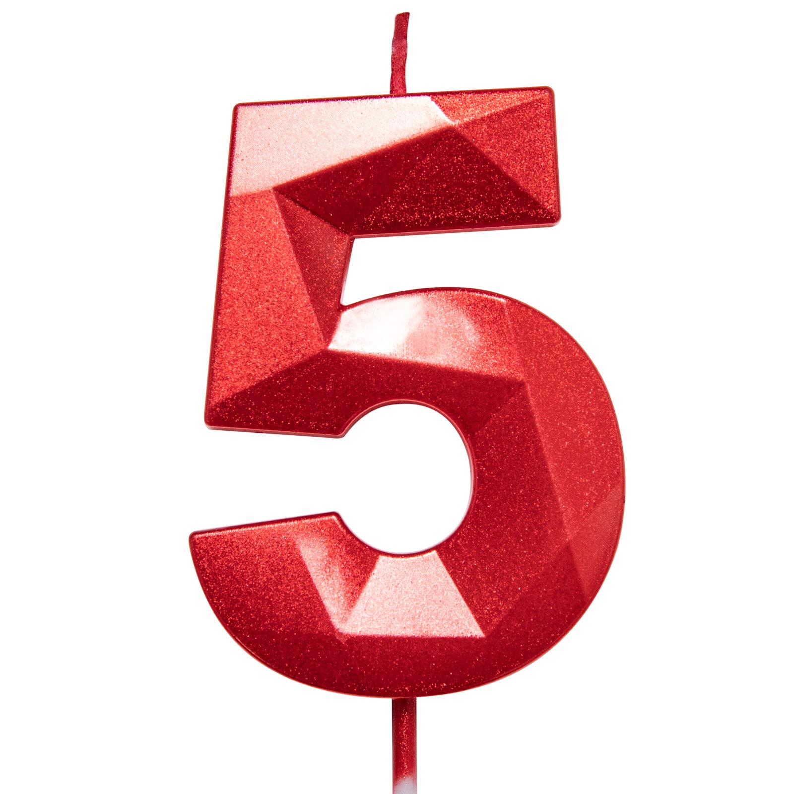 2.75 Inch Tall 3D Diamond-Shaped Bright Red Number 5 Cake Topper - 5 Candles for Birthday Party Decorations, Adult & Kids Celebrations, Family Baking - Perfect for Birthday Cakes, Cupcakes, and Dessert Table Centerpieces