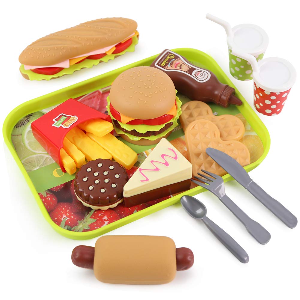 LovesTown 20-Piece Kids Pretend Play Food Set - Realistic Toy Burgers & Fast Food for Toddlers - Perfect for Birthday Gifts, Role Play & Kitchen Fun (Ages 3+)
