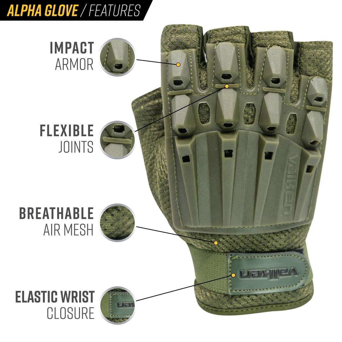 Valken Alpha Half Finger Gloves - Tactical & Breathable Gloves for Airsoft, Paintball, Shooting & Outdoor Sports - Perfect for Training, Hunting & Military Use