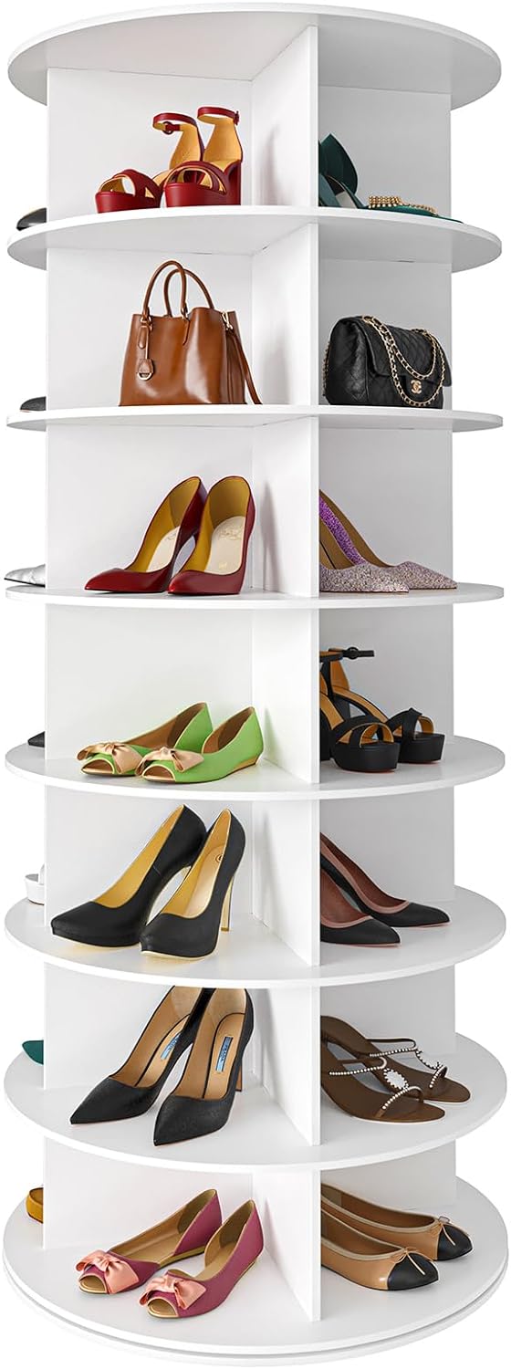 7-Tier Rotating Shoe Rack Tower - Space-Saving Shoe Organizer for Closet, Entryway & Bedroom - Holds 28 Pairs of Shoes - 360° Spinning Design for Easy Access
