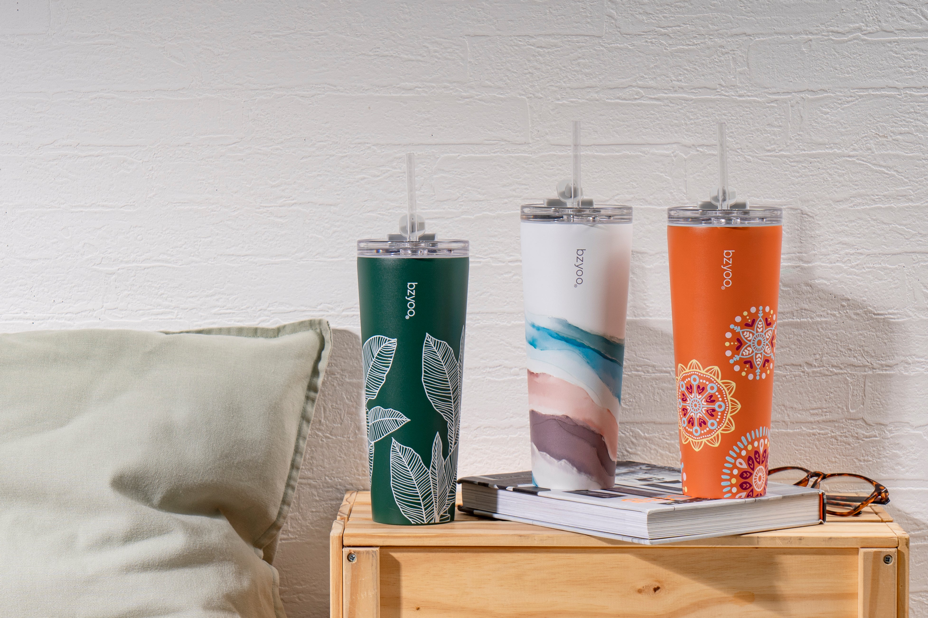 24oz Double Wall Vacuum Insulated Stainless Steel Tumbler with Straw Lid - Ink Landscape Design | Leakproof & Sweatproof | Perfect for Hiking, Camping & Outdoor Activities