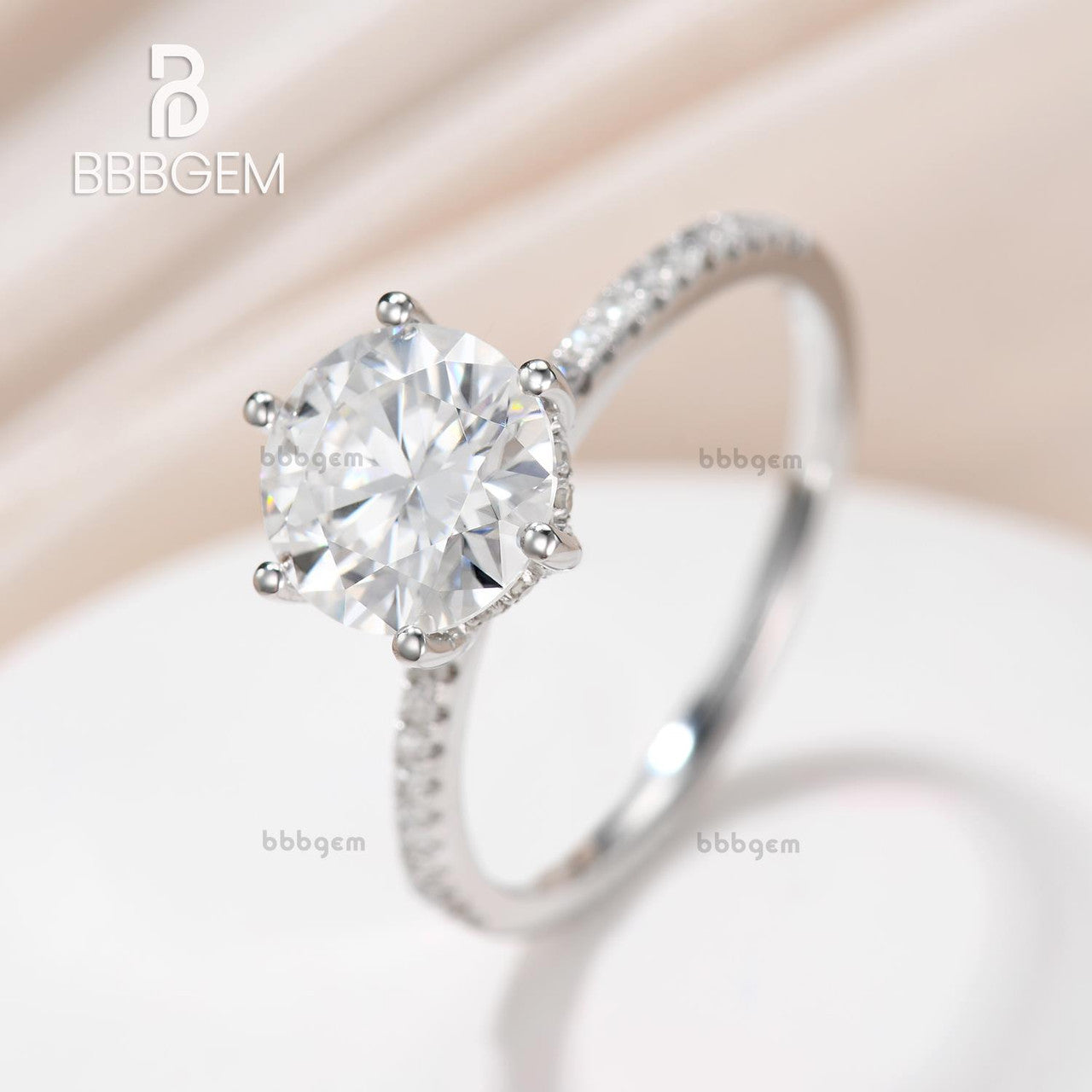 Classic Solitaire Round Moissanite Engagement Ring - 8mm 2 CT Moissanite with 6 Prong Hidden Halo Setting in 18K White Gold - Perfect for Proposals, Weddings & Anniversary Gifts