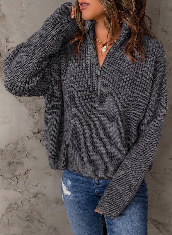 Dokotoo Women's Long Sleeve 1/4 Zip Pullover Sweater - V Neck Polo Style Casual & Dressy Top for Work, Office & Everyday Wear