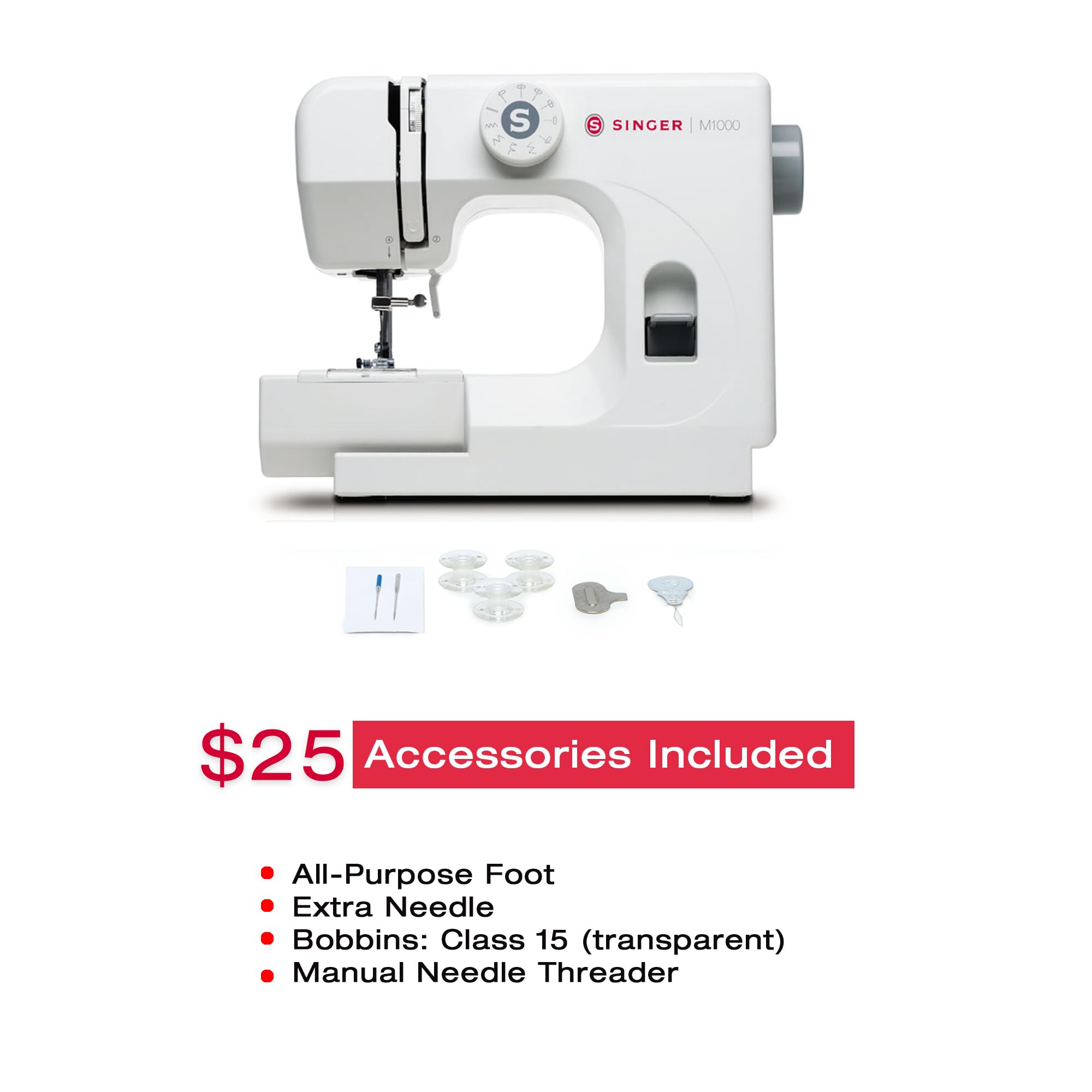 SINGER M1000.662 Lightweight Portable Sewing Machine - 32 Built-in Stitches, LED Light, Top Drop-in Bobbin - Perfect for Hemming, Mending & DIY Sewing Projects at Home