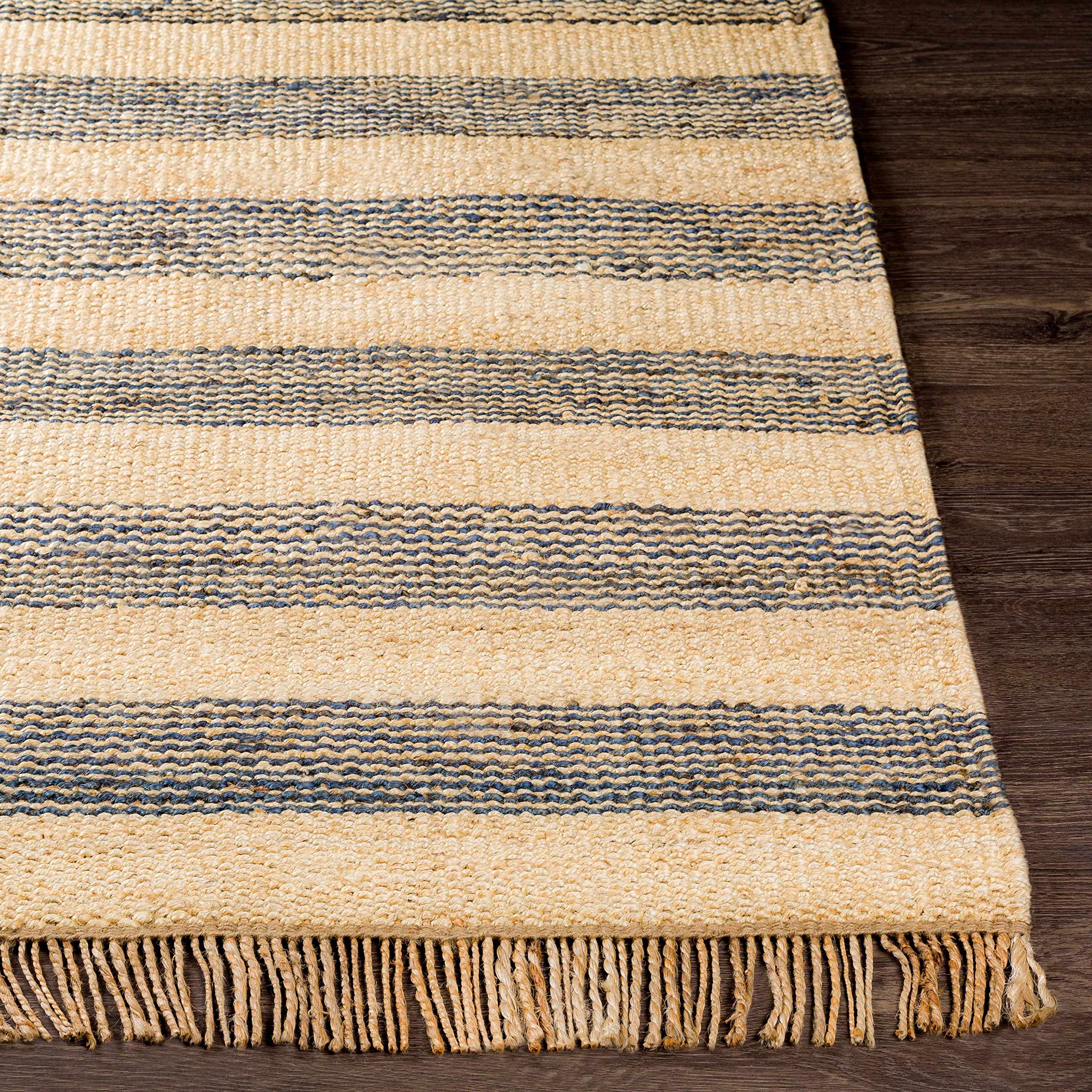 Hauteloom Stapleford Jute Area Rug 2' x 3' - Navy, Cream, Tan - Traditional & Transitional Style - Perfect for Living Room, Bedroom, Home Office - Soft Natural Fiber Floor Mat for Cozy Home Decor