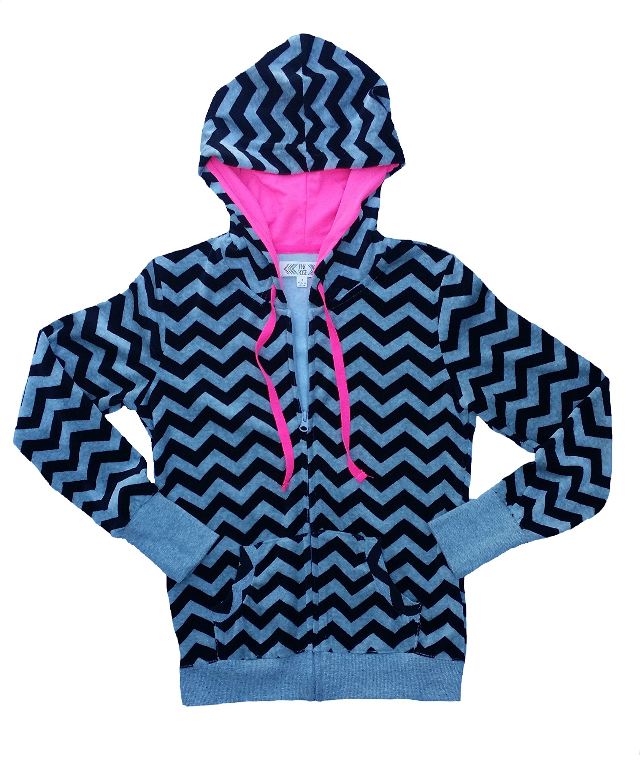 Junior Girls' Chevron Micro Fleece Hoodie Jacket - Soft Warm Pullover for Kids - Perfect for School, Playdates & Outdoor Activities