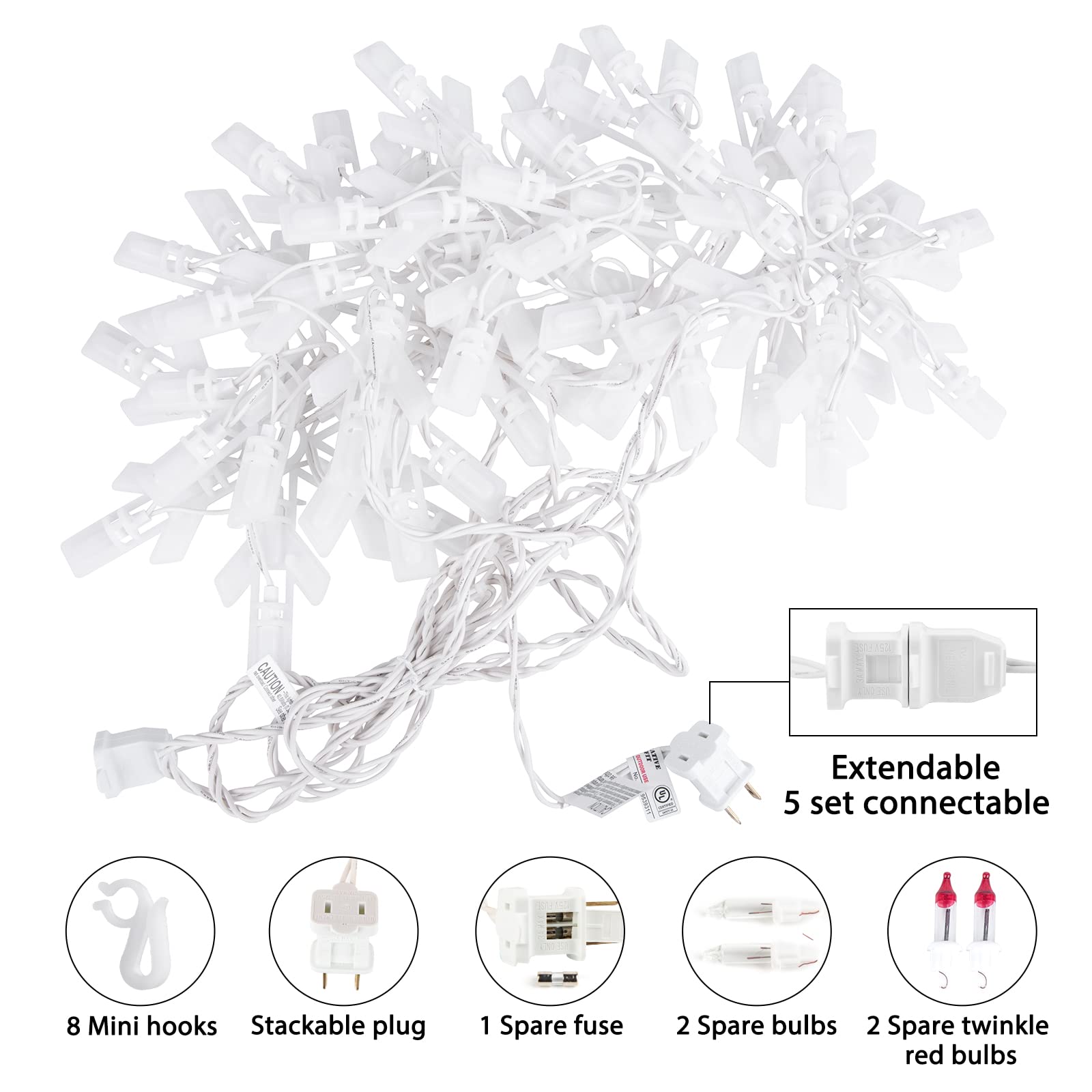 Snowflake Christmas String Lights with 6 Drops - 9ft 100 Mini Bulb Icicle Lights with Hooks, Plug-in Connectable Hanging Lights for Christmas Home Indoor Outdoor Party Wedding Holiday Décor (1 Pack) | Perfect for Christmas Tree, Window, Fireplace, Garden, and Holiday Party Decoration