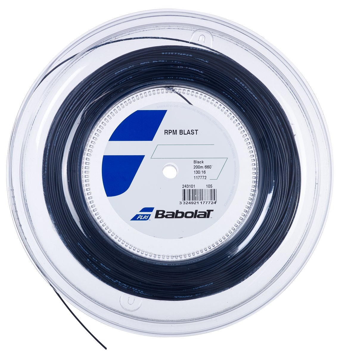Babolat RPM Blast 16/1.30 Tennis String Reel - Black Polyester Tennis String for Spin & Control - Perfect for Competitive Play & Stringing Professionals