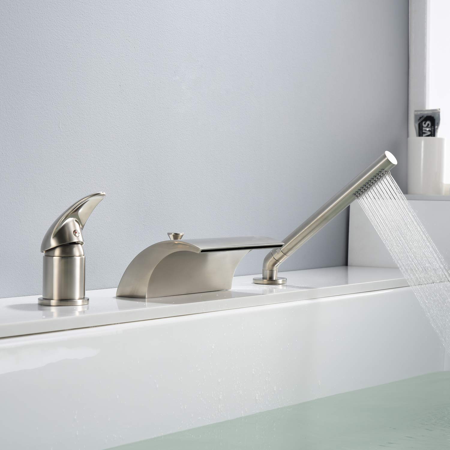 Premium Wall Mounted Rainfall Shower System with Waterfall Roman Tub Faucet - Modern Bathroom Fixtures for Luxury Spa Experience at Home (Model S3223NI + S2138NW)