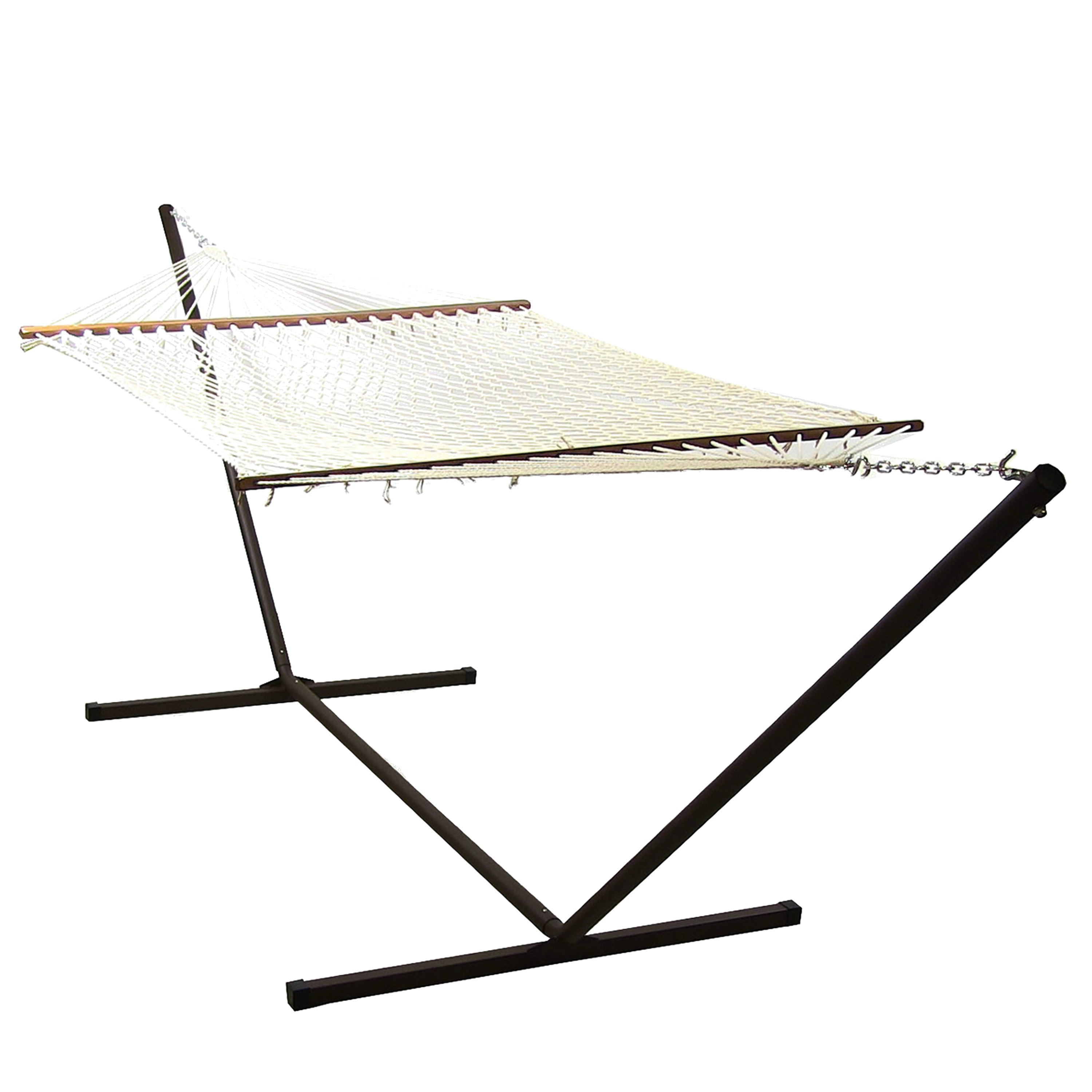 Premium Sunnydaze Double Wide 2-Person Rope Hammock with 15-Foot Steel Stand - Heavy Duty Outdoor Patio, Backyard, Poolside & Beach Relaxation for Couples