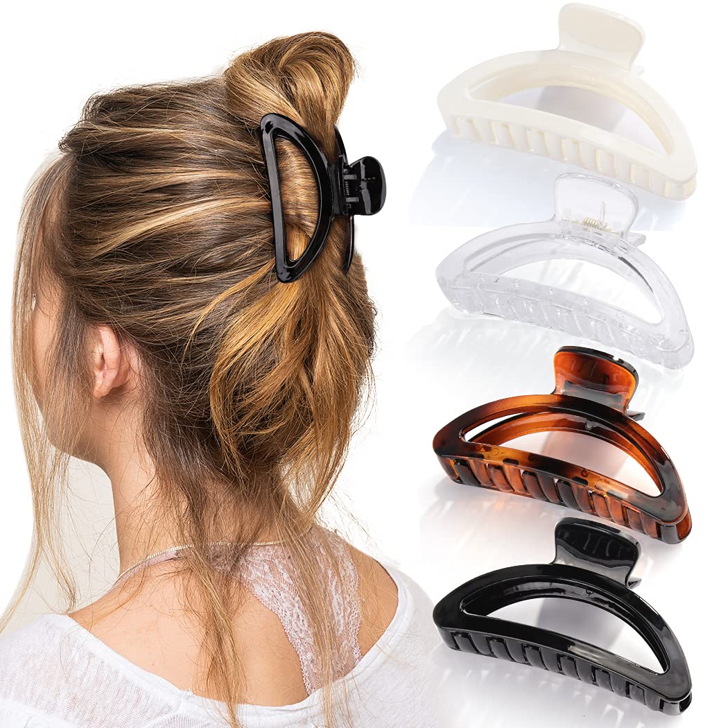 Canitor 4Pcs Women's Hair Claw Clips - Semicircle Acrylic Hair Clips for Thick, Thin & Medium Hair - Perfect for Ponytails, Buns & Everyday Hairstyles