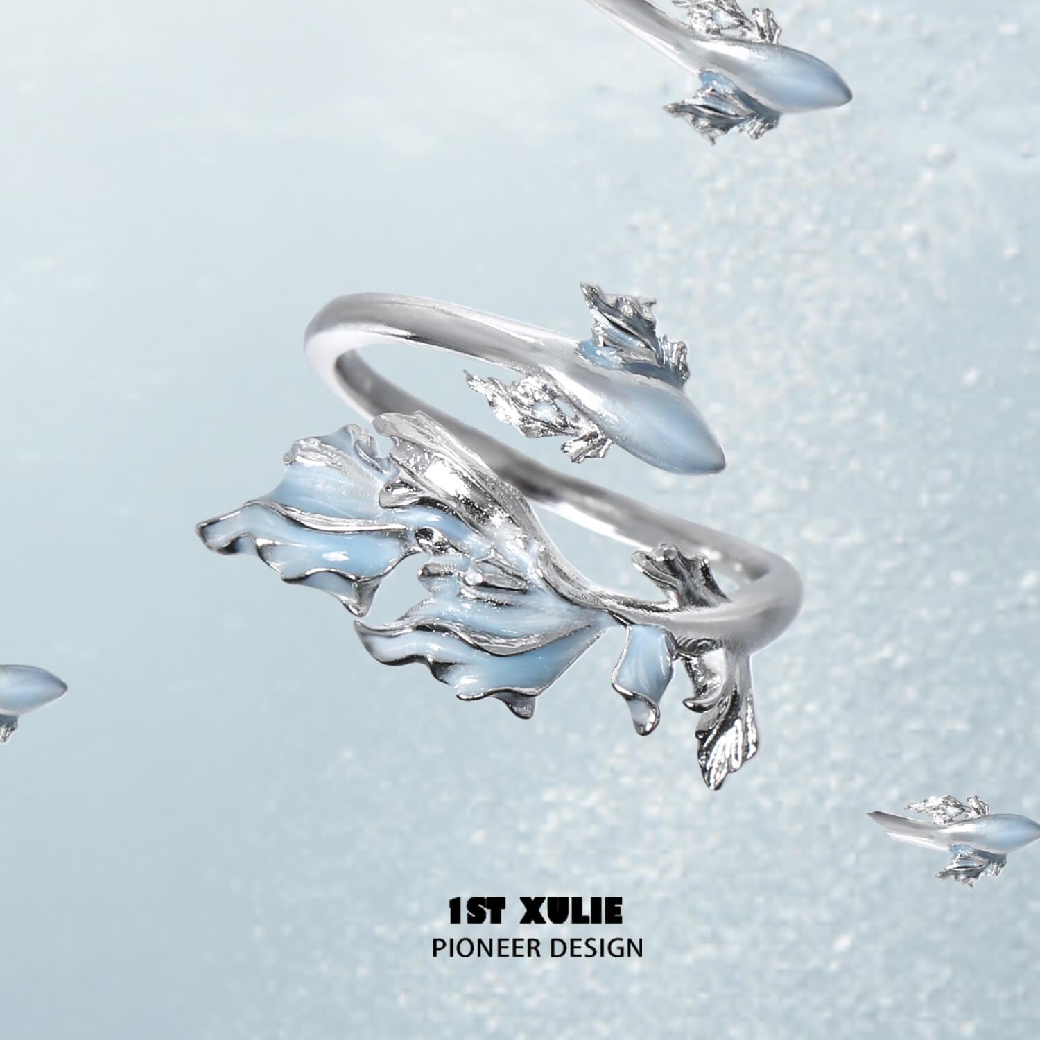 925 Sterling Silver Aquamarine Goldfish Ring for Women - Elegant Ocean-Themed Jewelry Gift for Birthday, Anniversary & Beach Vacations