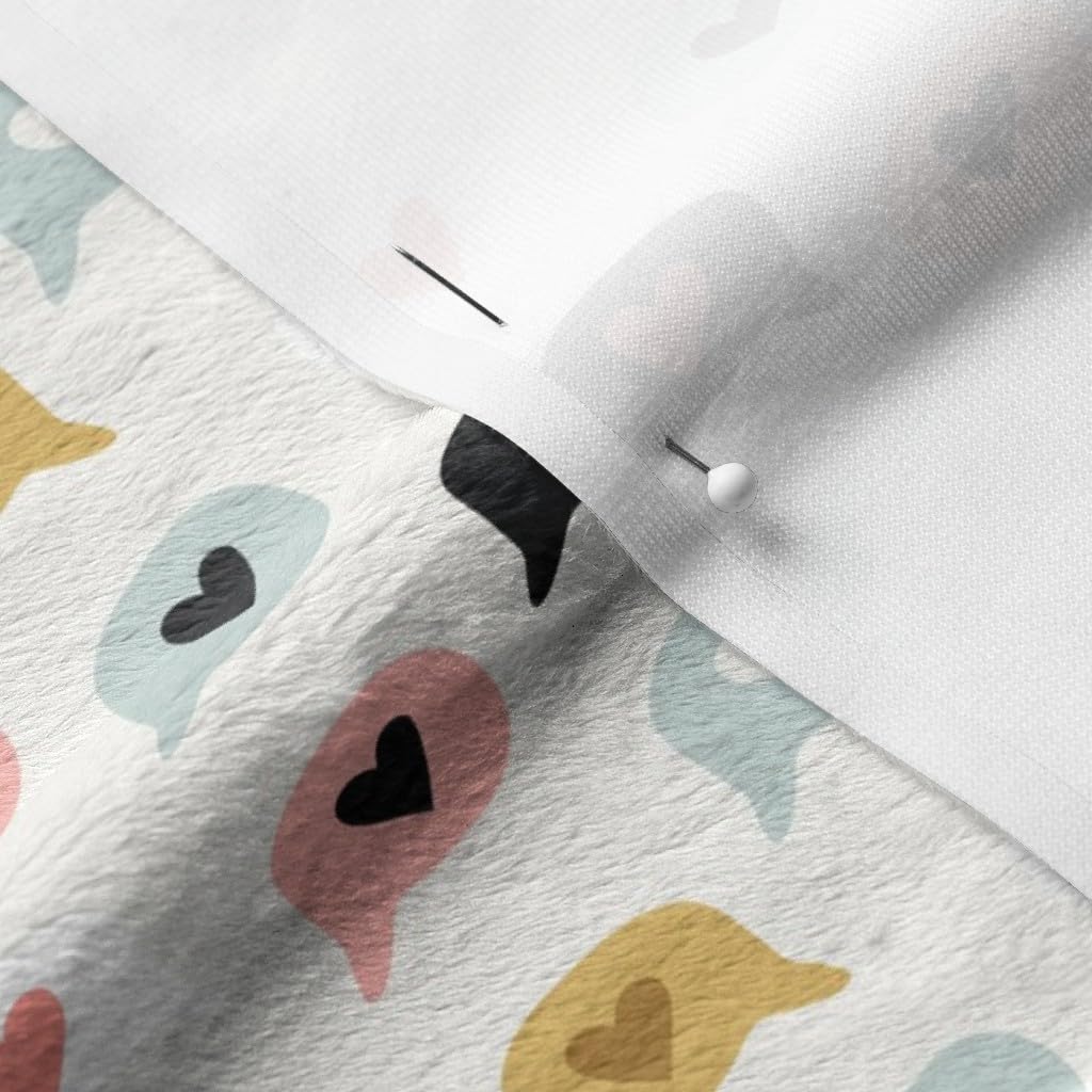 Doodle Speech Bubbles Heart Bubble Love Valentine's Day Cute Printed Minky Fabric by The Yard - Soft Plush Material for Sewing Baby Blankets, Quilt Backing, DIY Crafts & Home Decor