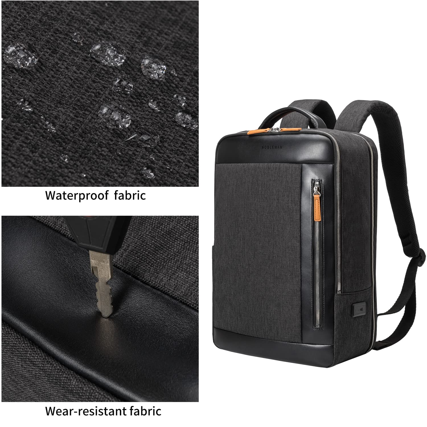 NOBLEMAN Professional Luxury Expandable Leather Laptop Backpack for Men, Waterproof Business Travel Office Backpack Fits 17 Inch Tech Laptop, Perfect for Executive, College, and Daily Commute (Black)