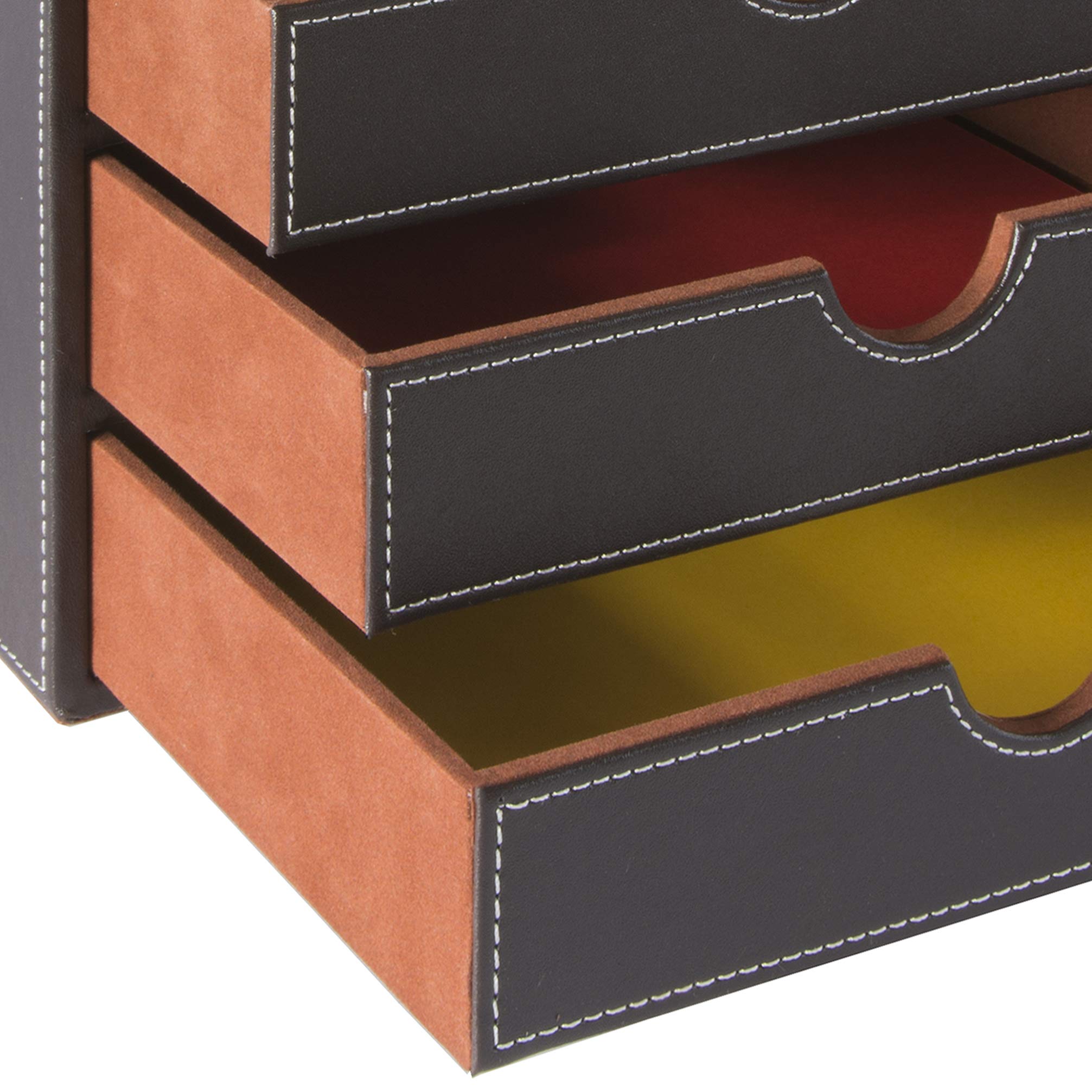 BPU3TPSP 3-Tier Faux Leather Drawer Organizer - Brown for Home Office, Bedroom, and Closet Storage