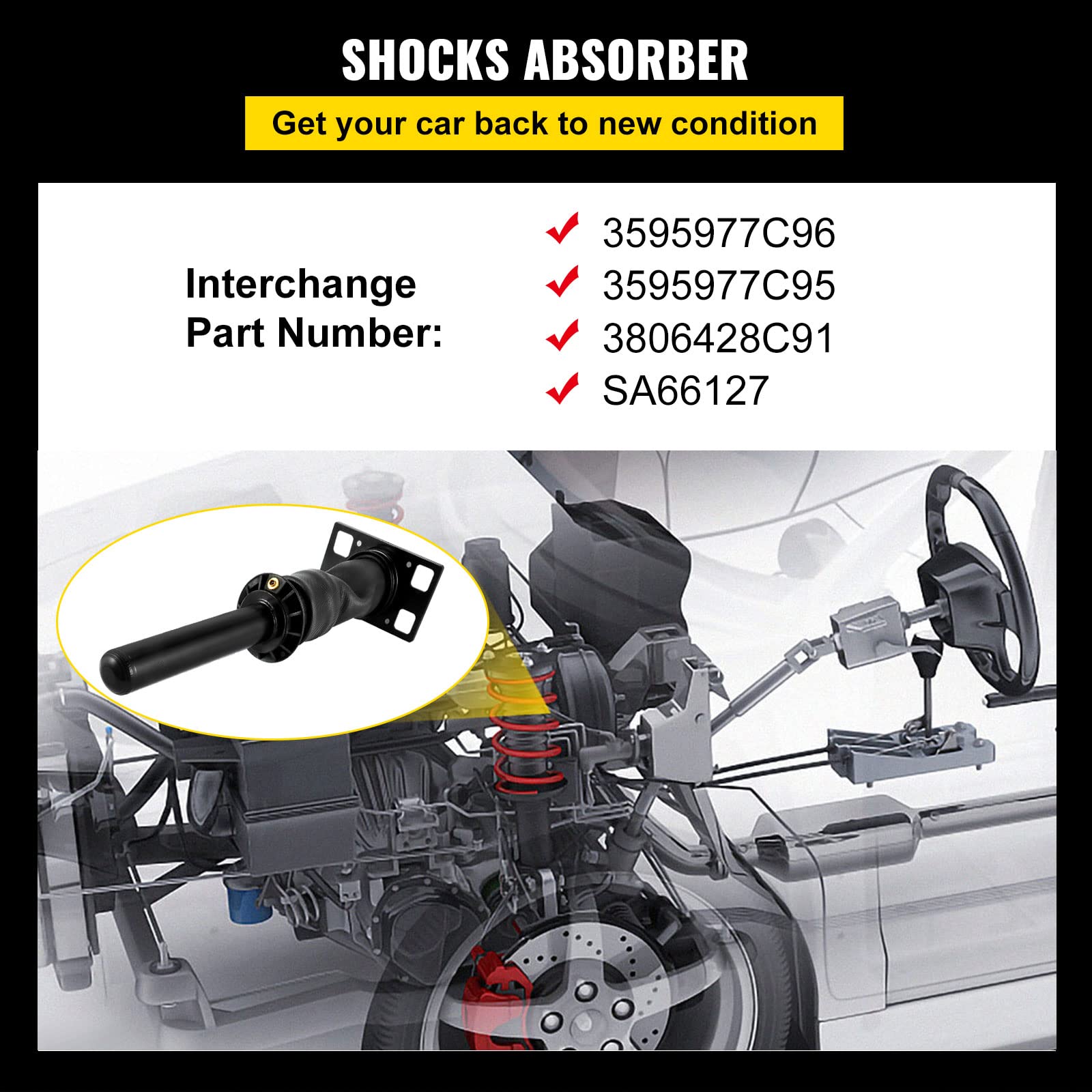 Heavy Duty Cab Shock Absorber for International Prostar 2008+ | Part# 3595977C96 3595977C95 | Air Ride Suspension Dampener to Reduce Driving Vibration (Single) | Smooth Ride for Long-Haul Trucking & Commercial Vehicles