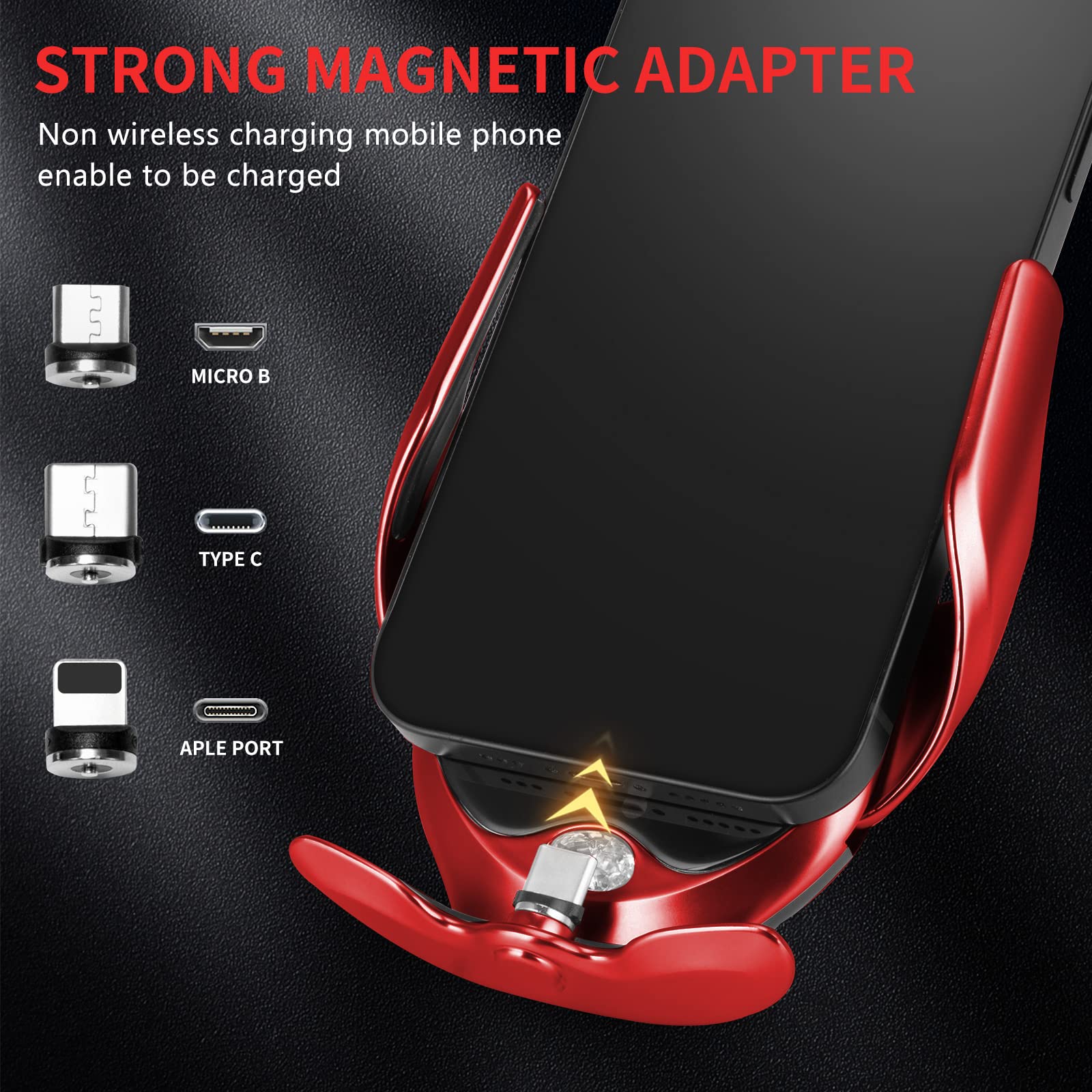 Universal Magnetic Car Phone Mount with Wireless Charging & Aromatherapy Spray - Air Vent Phone Holder Bracket (Red) - Perfect for Hands-Free Driving, Commuting & Travel