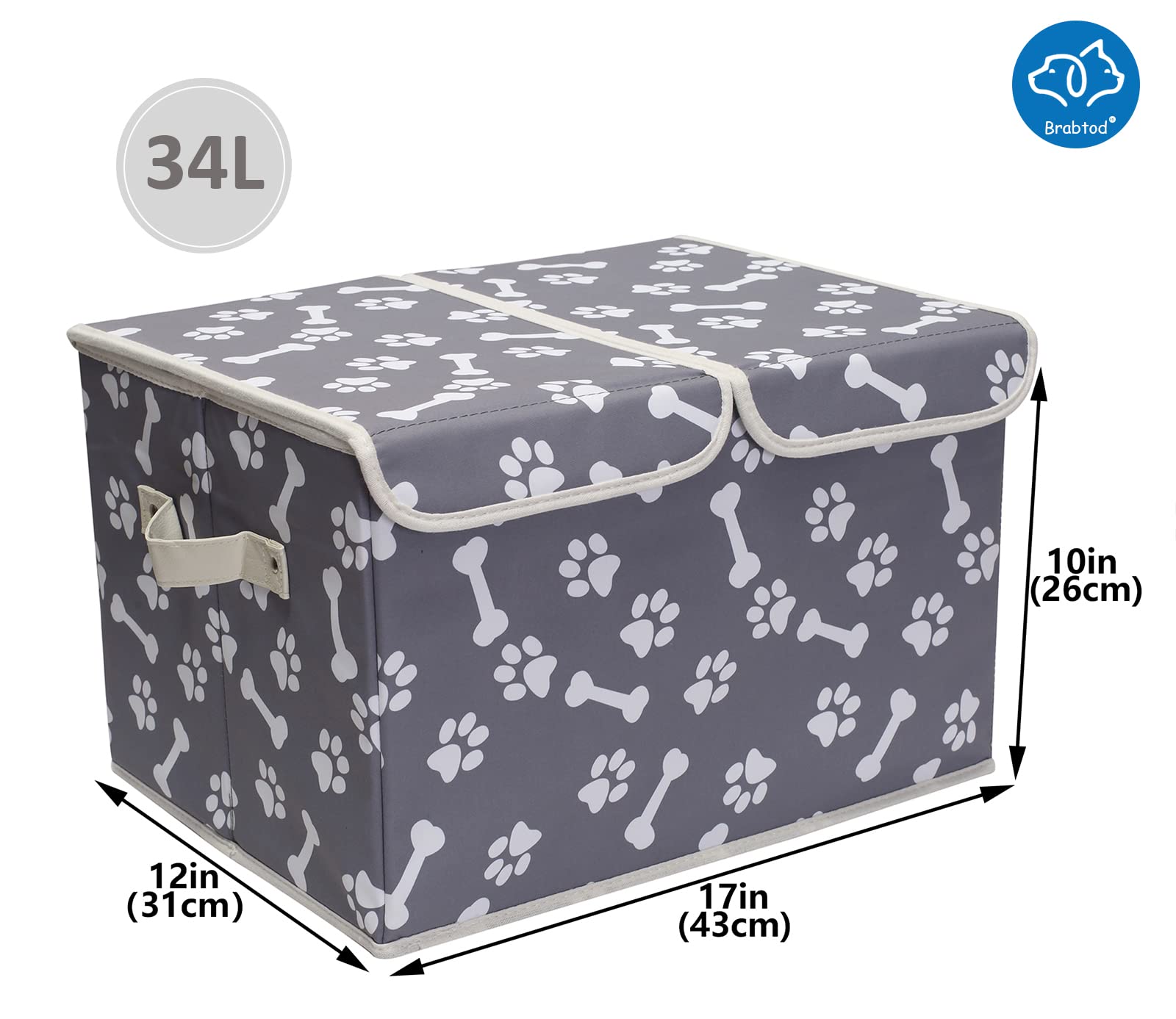 Durable Large Dog Toy Storage Box with Lid - Collapsible Canvas Pet Organizer Basket for Toys & Supplies (17
