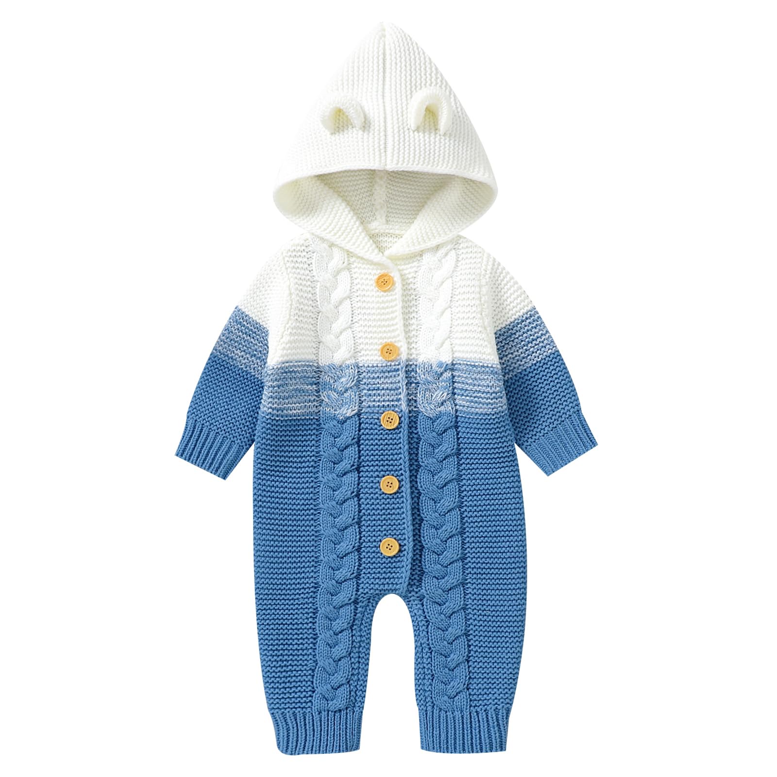 IBTOM CASTLE Unisex Baby Bear Ears Hooded Knit Sweater Romper - Warm Winter Outfit for Boys & Girls - Perfect for Playdates, Family Photos & Holiday Outings