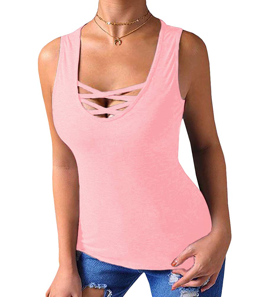 Sarin Mathews Women's Criss Cross Sleeveless Tank Tops - Summer Casual Basic Tee Shirts & Blouses for Yoga, Beach, and Everyday Wear