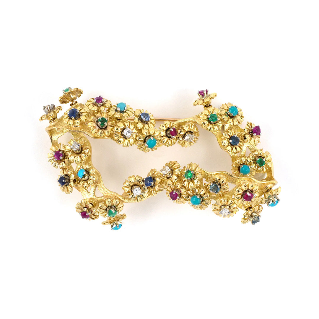 Rossi Multi Gemstone En Tremblant Floral Brooch Pin - Vintage Jewelry for Women, Elegant Gift for Brides, Prom, Weddings & Special Occasions