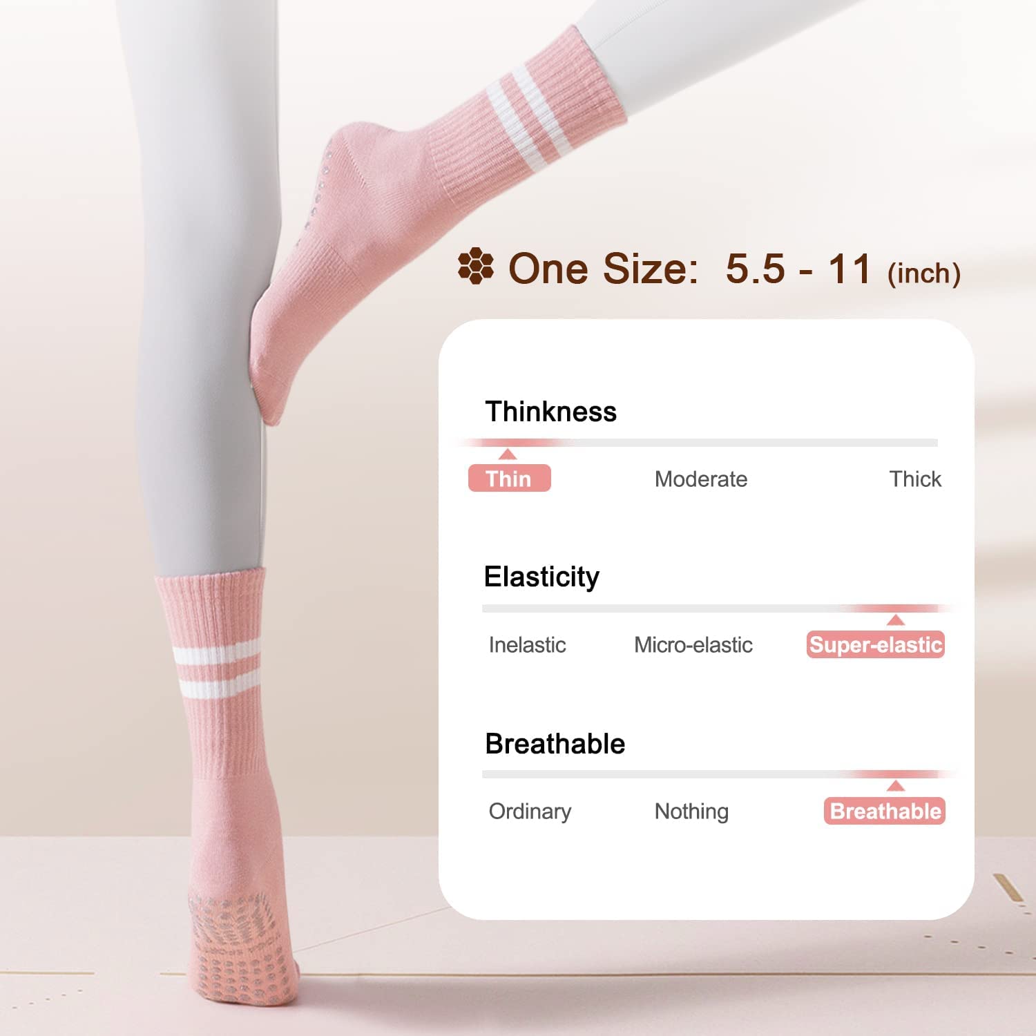 5 Pairs Non-Slip Pilates Socks for Women with Grips - Yoga, Workout, Ballet, Dance & Hospital Use - Perfect for Pure Barre, Barre Classes & Home Exercise