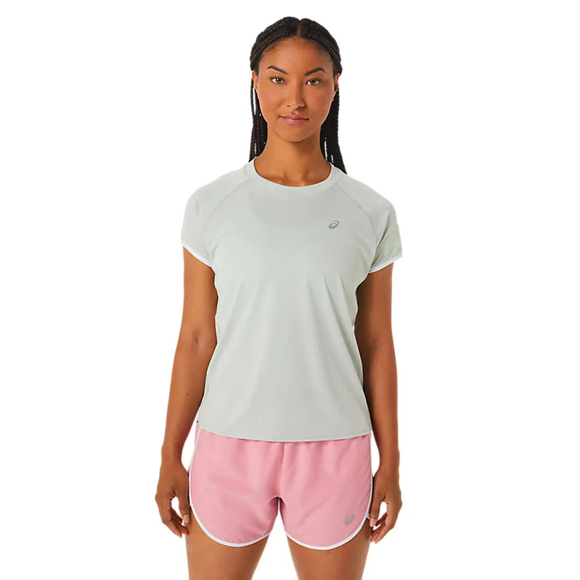 ASICS Women's Run Club Icon Short Sleeve Running Shirt - Light Sage Green | Moisture-Wicking Athletic Top for Jogging, Gym & Outdoor Workouts
