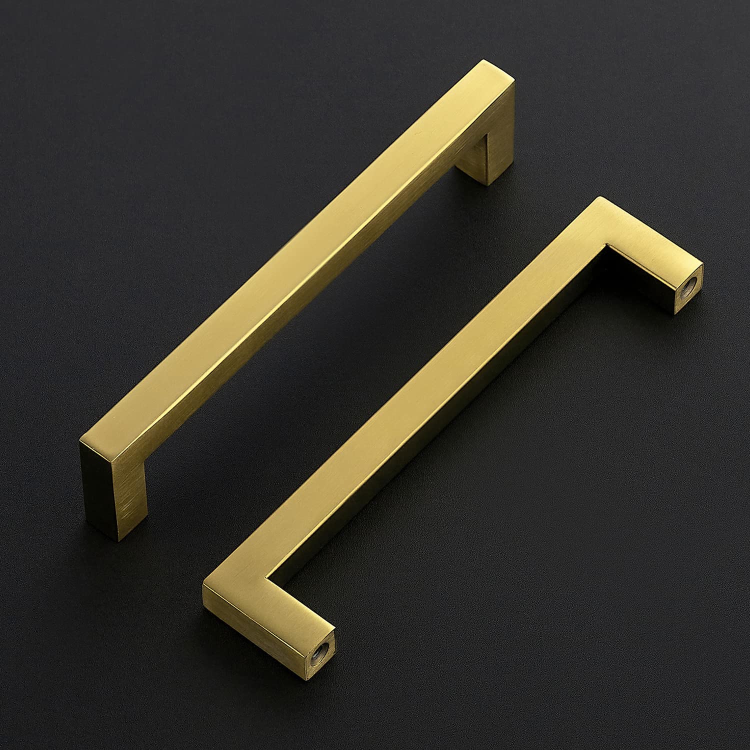 Ravinte 10 Pack 6-1/4 Inch Square Cabinet Pulls - Brushed Brass Kitchen Cabinet Handles & Gold Drawer Pulls with Screwdriver - Perfect for Modern Kitchens, Bathrooms & Furniture Upgrades