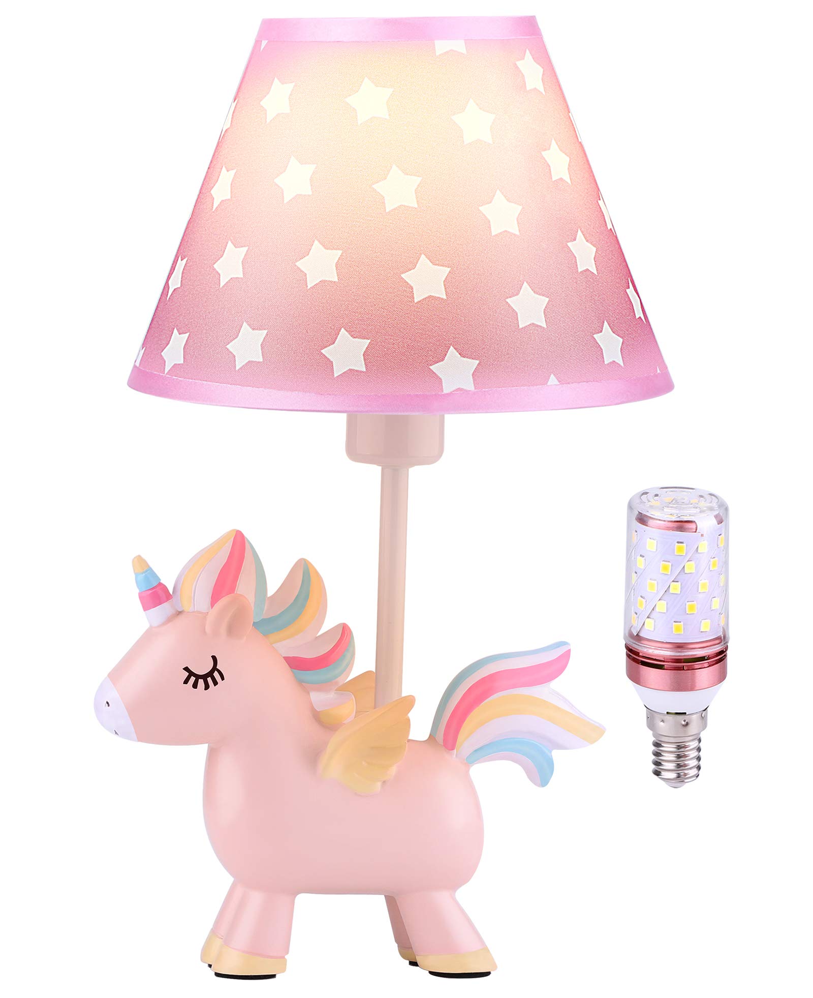 JYPS Unicorn Lamp - Modern Pink-Star LED Desk Lamp for Girls Bedroom, 3-Color Changing Modes, Fade Resistant Fabric Shade, Plug-in Night Light | Perfect for Study, Reading, Nursery Decor & Gift Giving