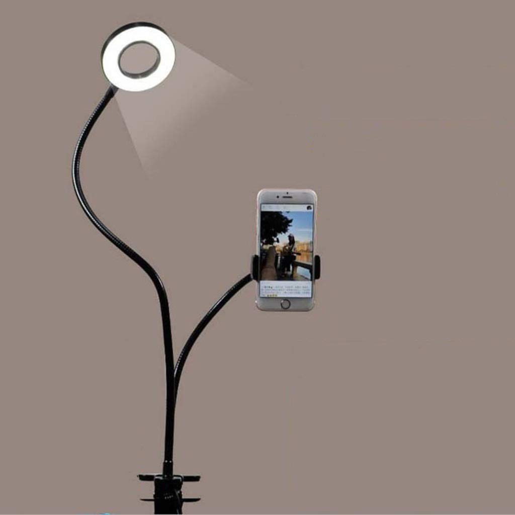 QFFL Small Ring Light with Clip & Phone Holder - Dimmable, 360° Rotating for Photography, Makeup, Streaming (Black)