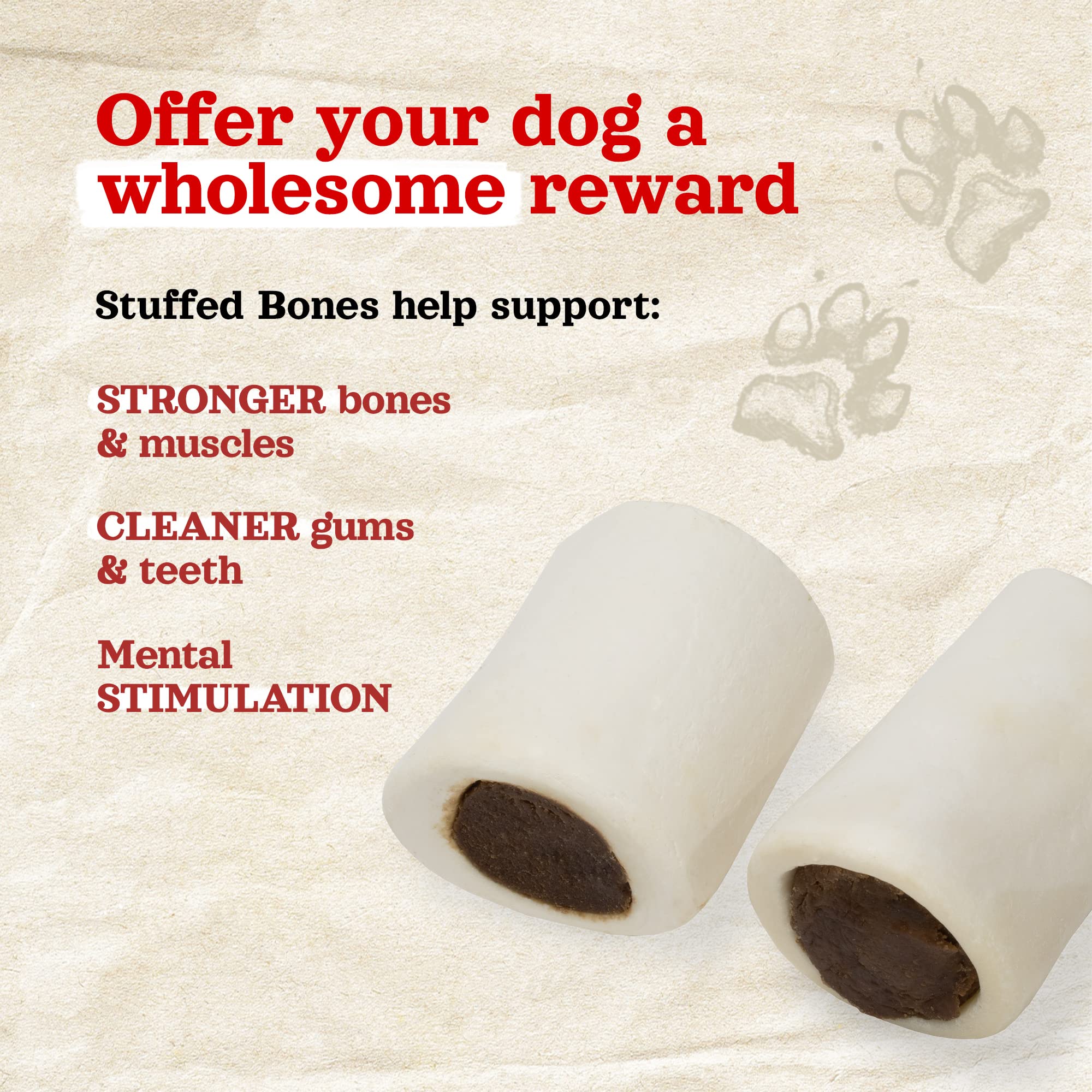 Natural Peanut Butter Filled Dog Bones (3-4 Inch, 6 Pack) - Limited Ingredient Dental Chew Treats with Real Beef for Small to Medium Dogs - Perfect for Training, Teething & Oral Health Care