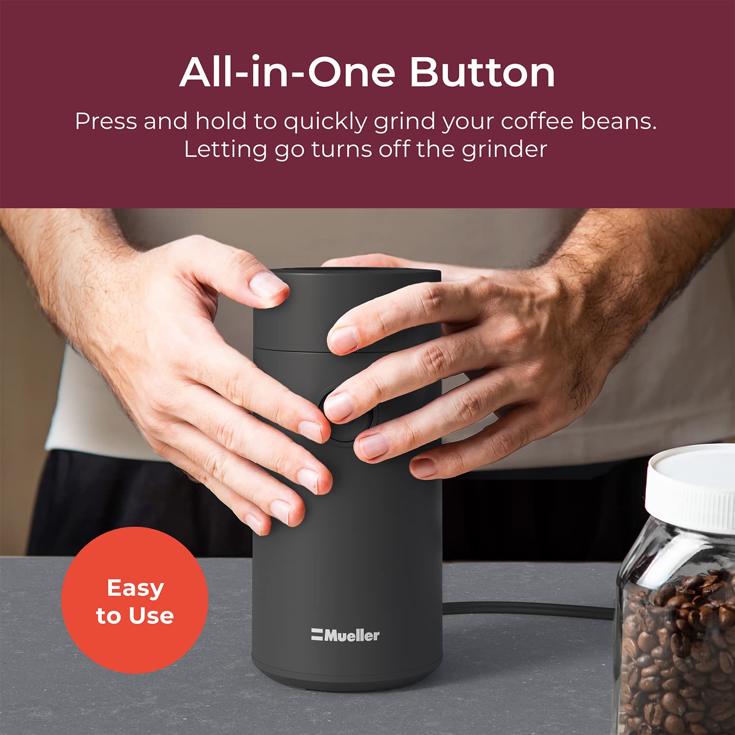 Premium MuellerLiving Electric Coffee Grinder - Stainless Steel Blades for Coffee Beans, Spices, Nuts & Herbs - Fast & Quiet Grinding - Perfect for Home Kitchens & Coffee Shops