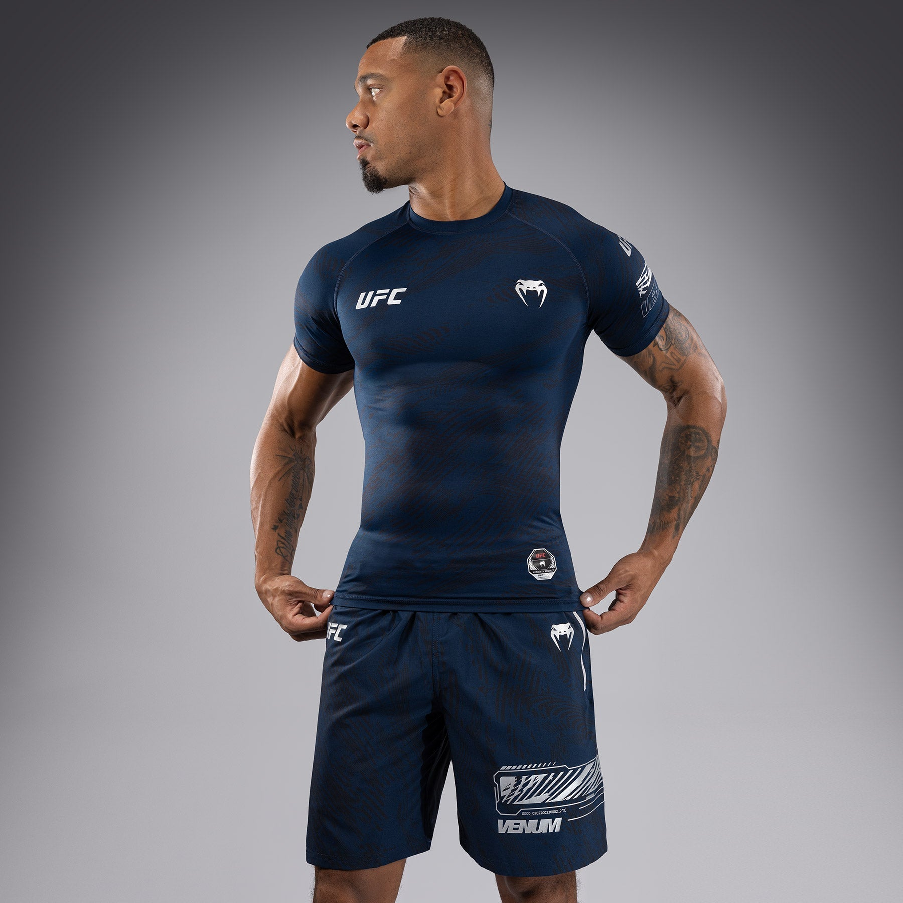 Venum UFC Fusion Fight Week Men's Performance Short Sleeve Rashguard - Moisture-Wicking MMA Training Shirt (Oceanic Blue) for MMA, BJJ, Grappling & Fitness Workouts