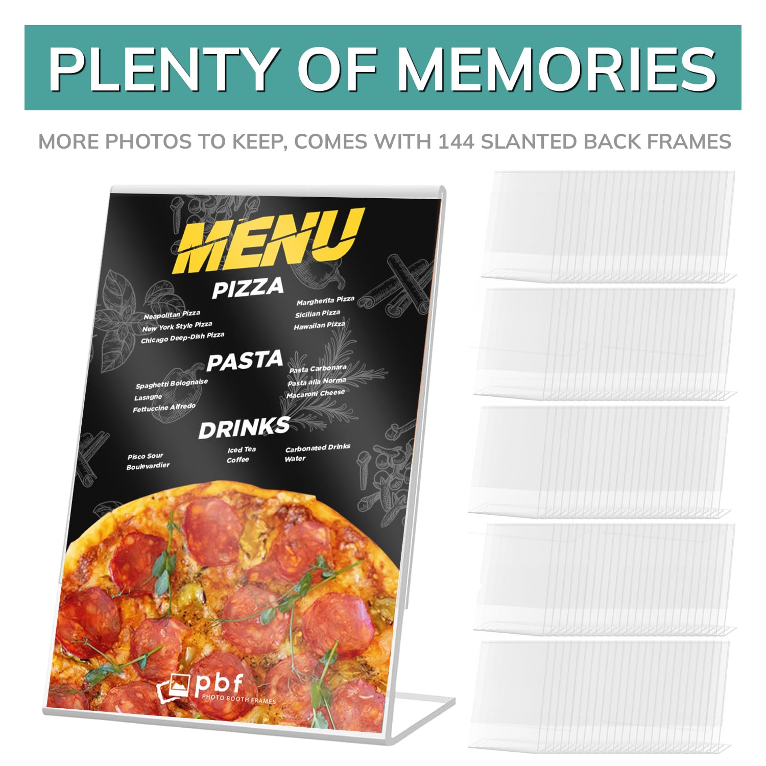 4x6 Acrylic Sign Holder - Vertical Stand Up Slanted Display Stand for Menus, Flyers & Pictures - Clear Plastic Table Top Frame (144-Pack) - Perfect for Restaurants, Retail Stores & Office Use
