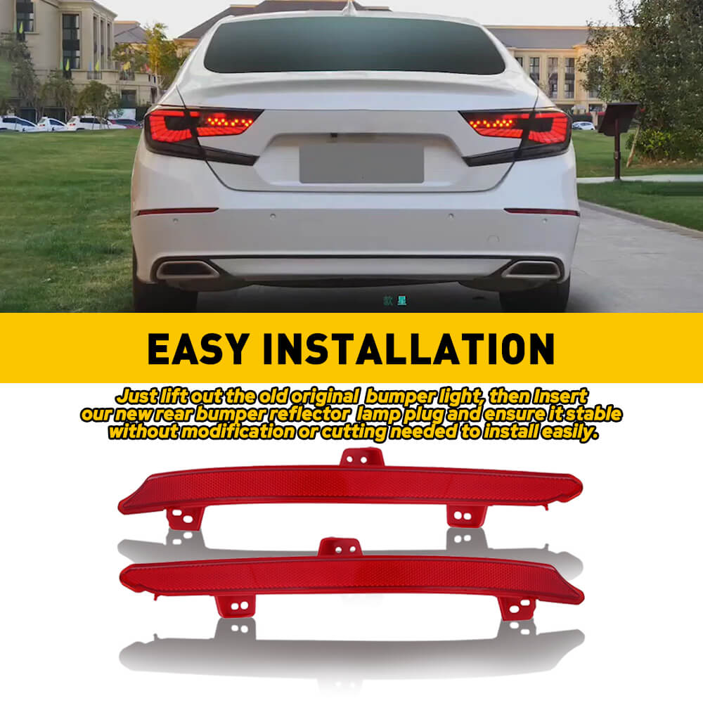Honda Accord 2018-2022 Red Rear Bumper Reflector Lamp Replacement - Left & Right Side Compatible - Enhance Night Visibility & Safety for Sedan Driving