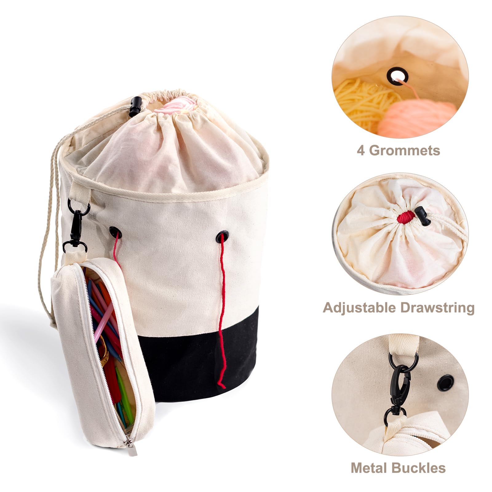 MYBAGZING Small Yarn Storage Bag with Knitting & Crochet Supplies Case - Canvas Crochet Organizer Pouch - Mini Knitting Bag for Yarn Storage - Perfect for Crocheting Beginners & Yarn Holders - Ideal for Crafting, Travel & Home Organization