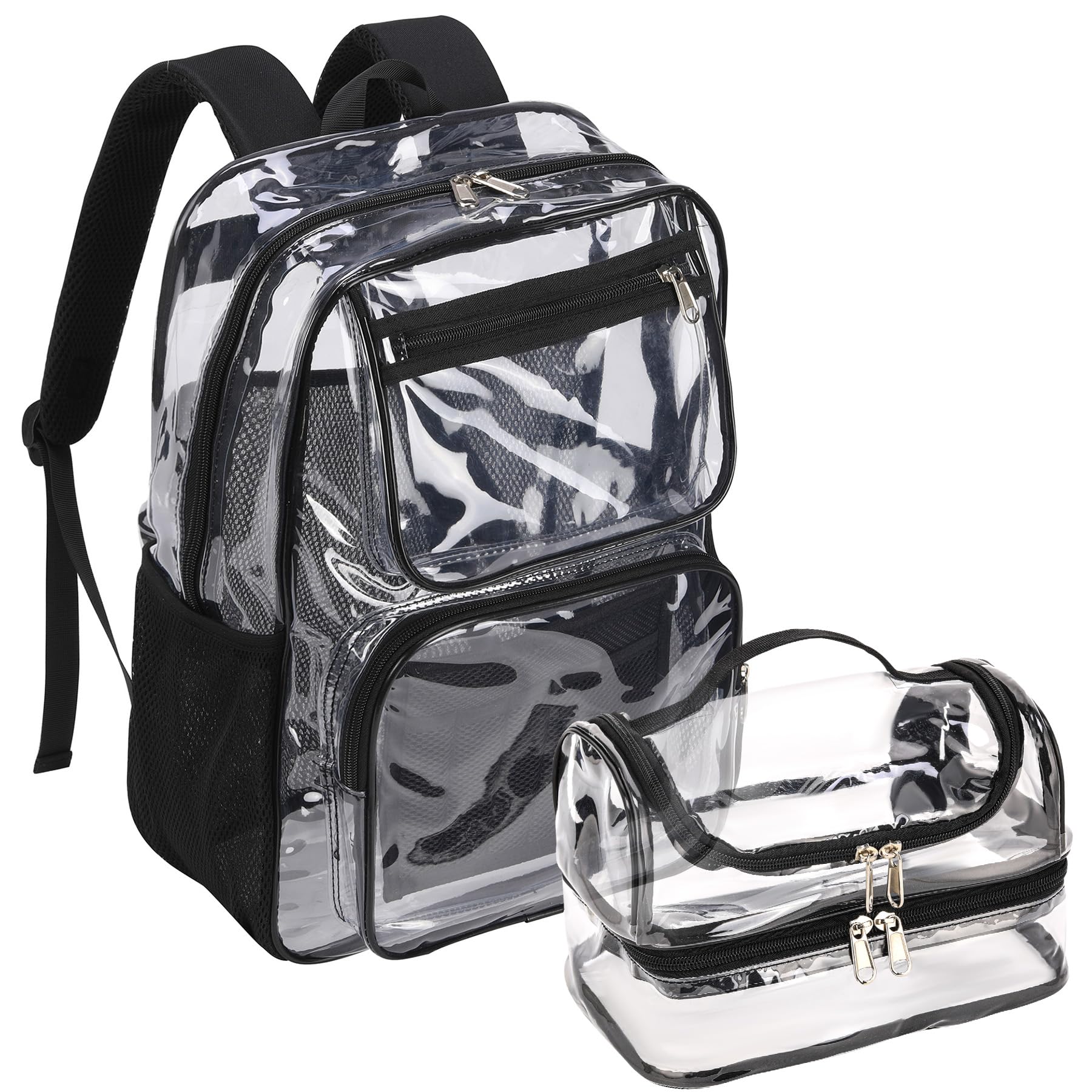 Clear Backpack and Double Lunch Bag Set for Kids - Stylish Black School Essentials for Daily Use & Travel