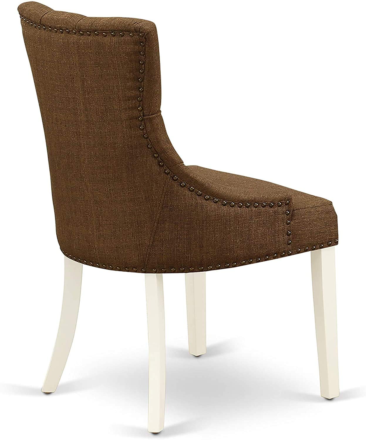 East West Furniture LGFR5-LWH-18 5-Piece Dining Room Set - 42x84 Inch White Linen Rectangle Table with Butterfly Leaf Extension & 4 Brown Fabric Upholstered Chairs | Perfect for Small Kitchens, Breakfast Nooks, and Compact Dining Spaces