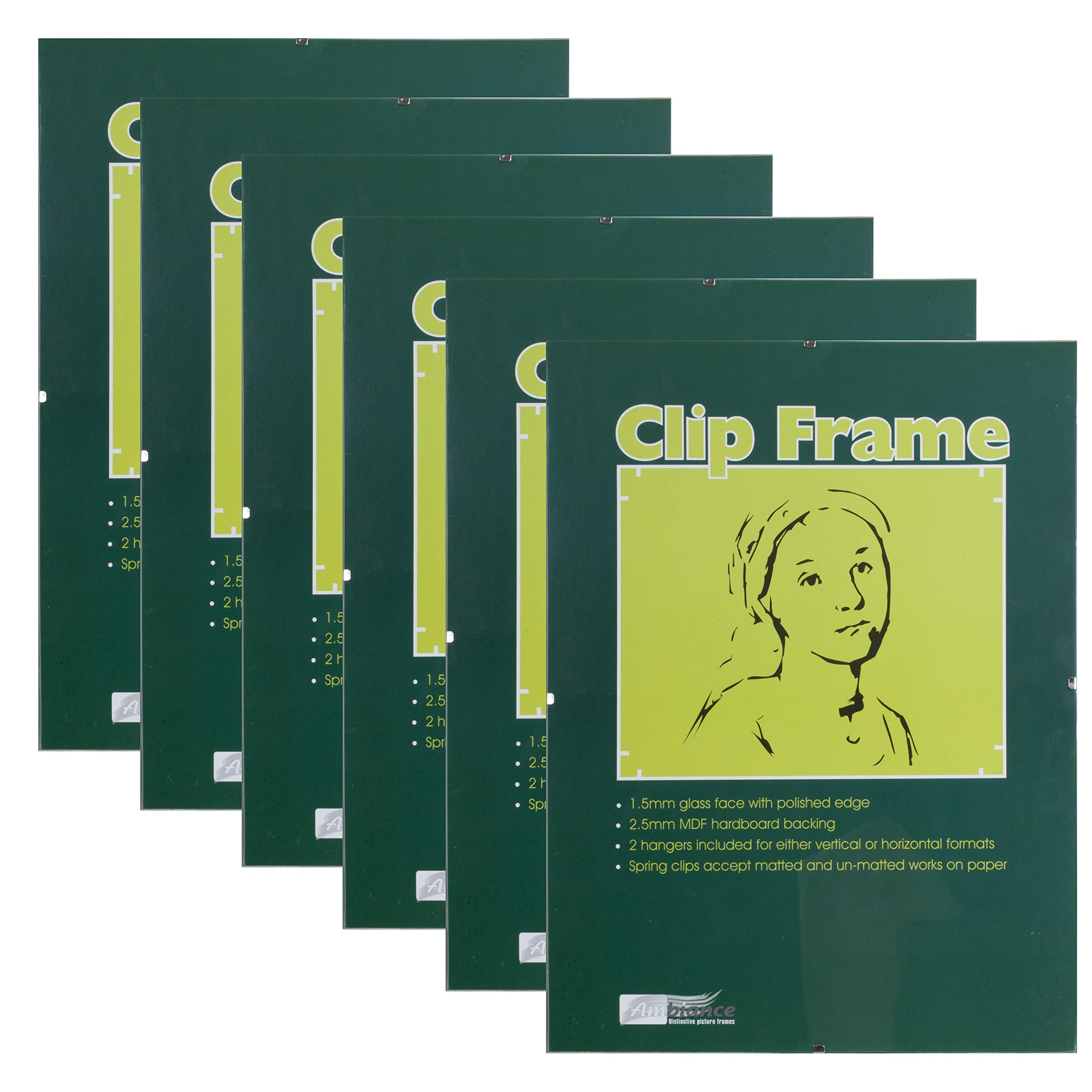Ambiance Gallery Clip Frame - 6 Pack Modern Low-Profile Invisible Minimalist Picture Frames 16x20 with Glass & Backing - Perfect for Posters, Artwork & Home Decor Display