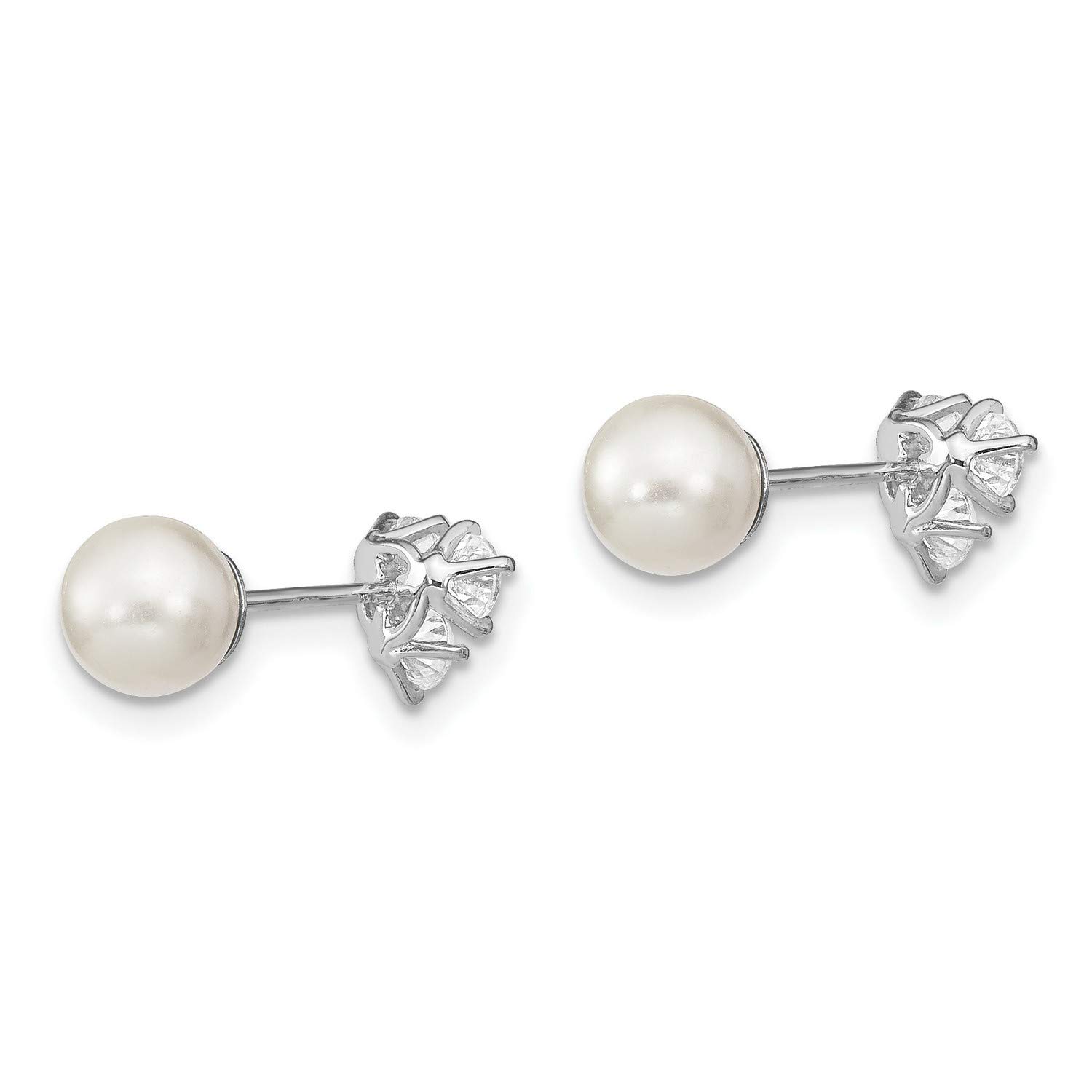 7x7mm Sterling Silver CZ & Mother of Pearl Earrings - Front & Back Design for Women | Perfect for Weddings, Parties & Special Occasions