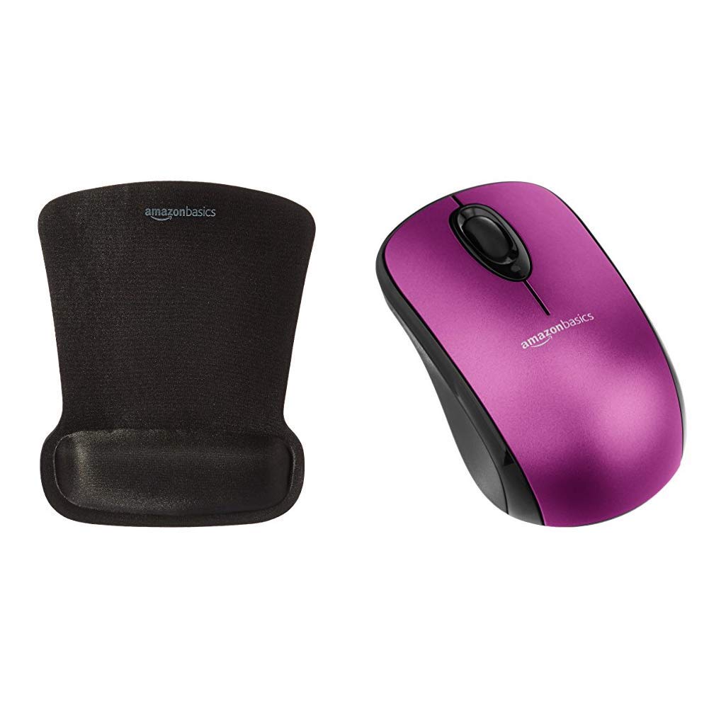 Amazon Basics Wireless Mouse with Nano Receiver & Ergonomic Gel Mouse Pad with Wrist Support - Purple | Comfortable Computer Accessories for Office, Gaming & Home Use