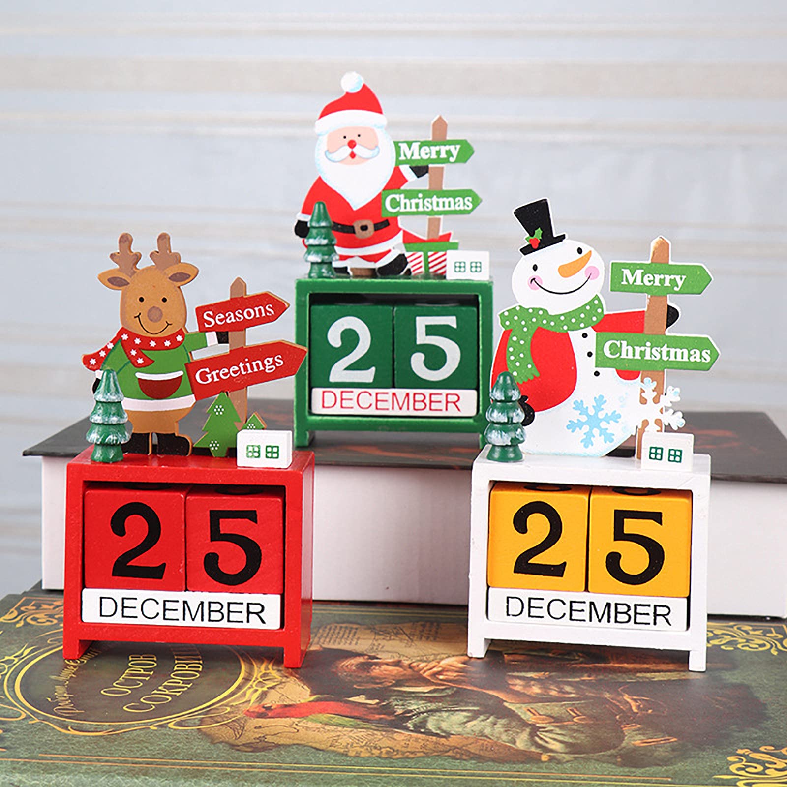 Wooden Christmas Advent Calendar with Santa, Elk & Snowman - Xmas Countdown Decor for Kids & Adults | Holiday Home Decor, Gift & Party Decoration