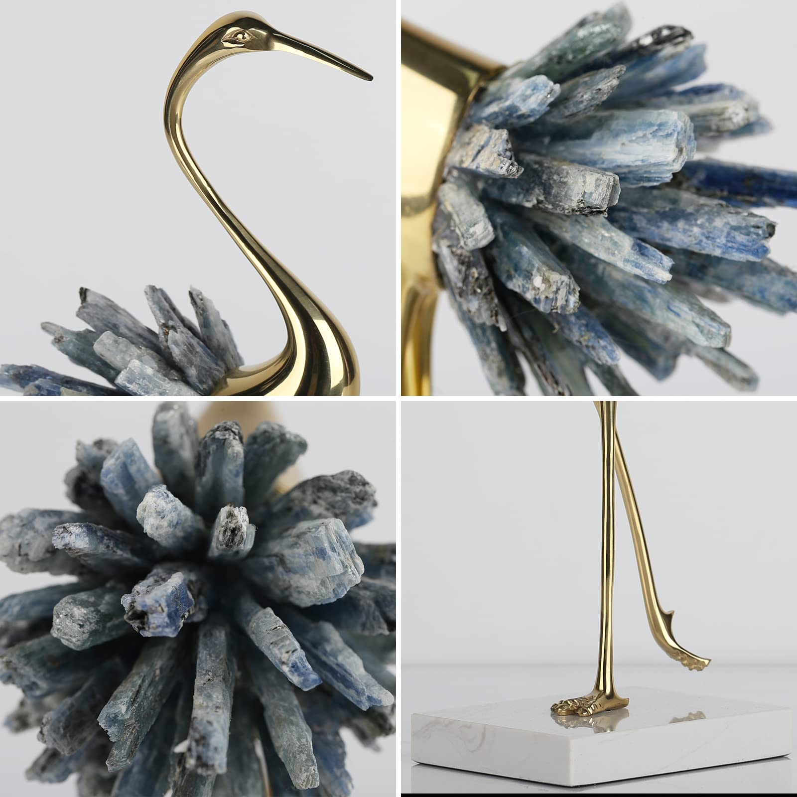 Suruim Gold Brass Bird Statues - Elegant Modern Crystal Home Decor Accents for Living Room, Bedroom, Office Desk & Cabinets - Perfect for Shelf Displays, Wedding Centerpieces & Luxury Gift Giving (Blue)
