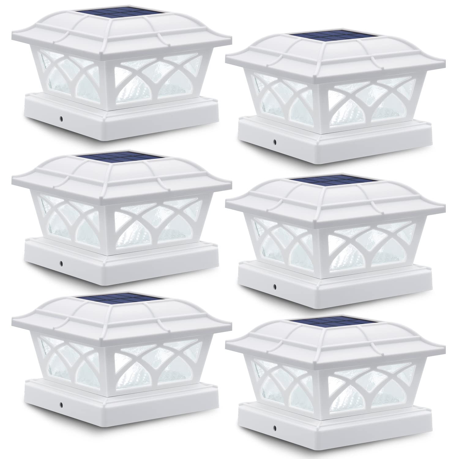 SIEDiNLAR Solar Post Cap Lights Outdoor - 8 LED Warm White & Cool White Lighting for 4x4 5x5 6x6 Wooden Posts - Waterproof Glass Fence Deck Patio Decor (6 Pack) - Perfect for Garden, Pathway, and Backyard Illumination