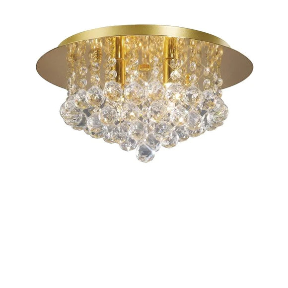 Dahlia Flush Ceiling Light Fixture - 4-Light G9 Crystal Chandelier in French Gold - Perfect for Dining Room, Bedroom, or Foyer Lighting