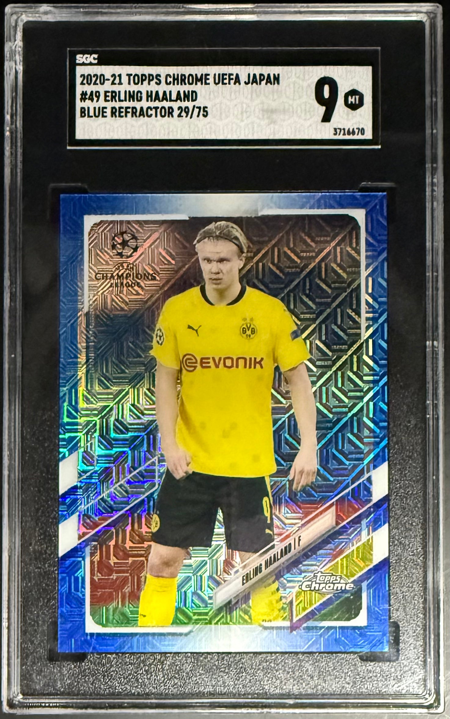Topps Erling Haaland Blue Refractor /75 Chrome UEFA Japan 2020-21 SGC 9 Mint Soccer Trading Card - Perfect for Collectors, Investors & Football Fans