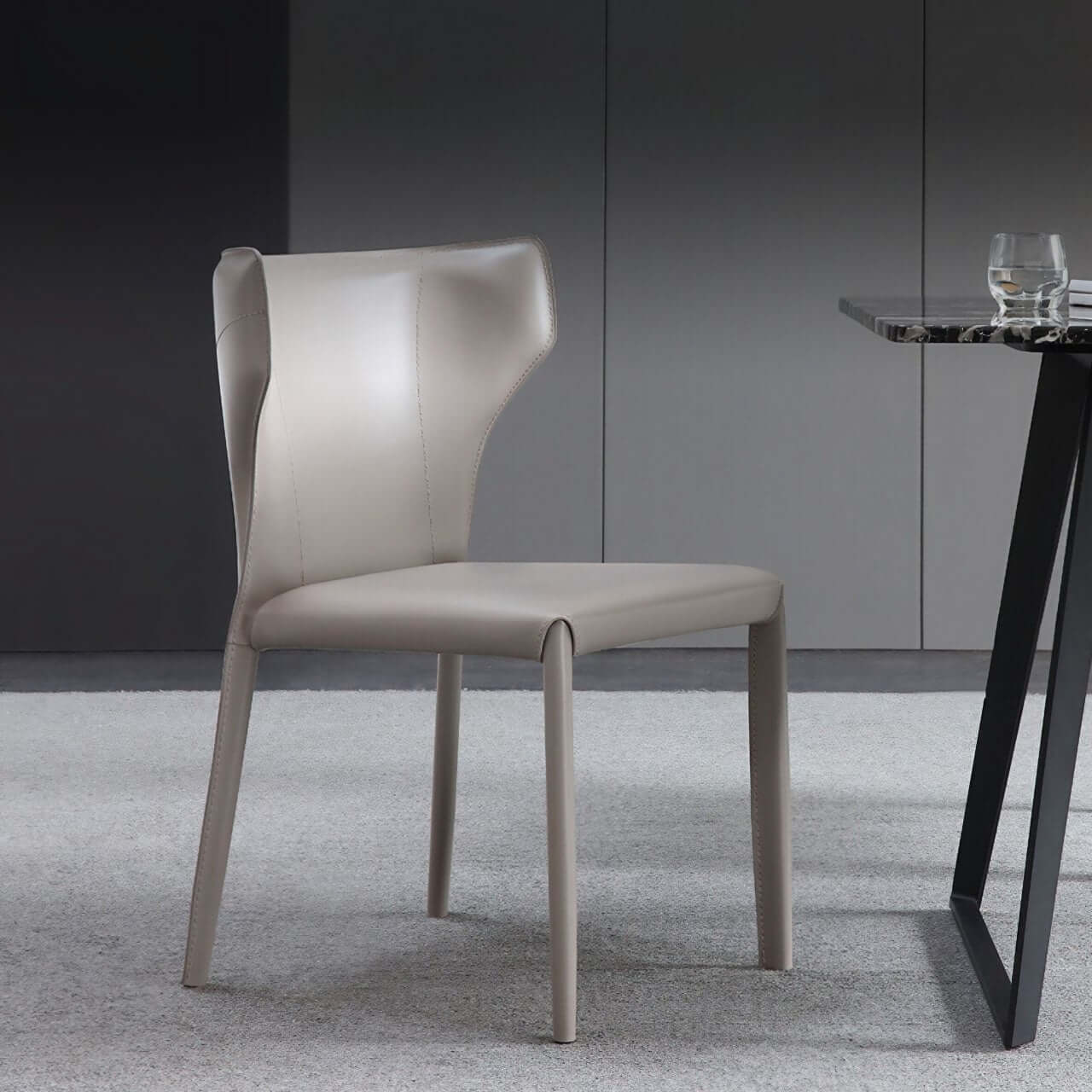 Light Khaki Saddle Leather C-Shaped Curved Backrest Dining Chair - Single Luxurious Minimalist Design for Modern Home, Restaurant & Office Use