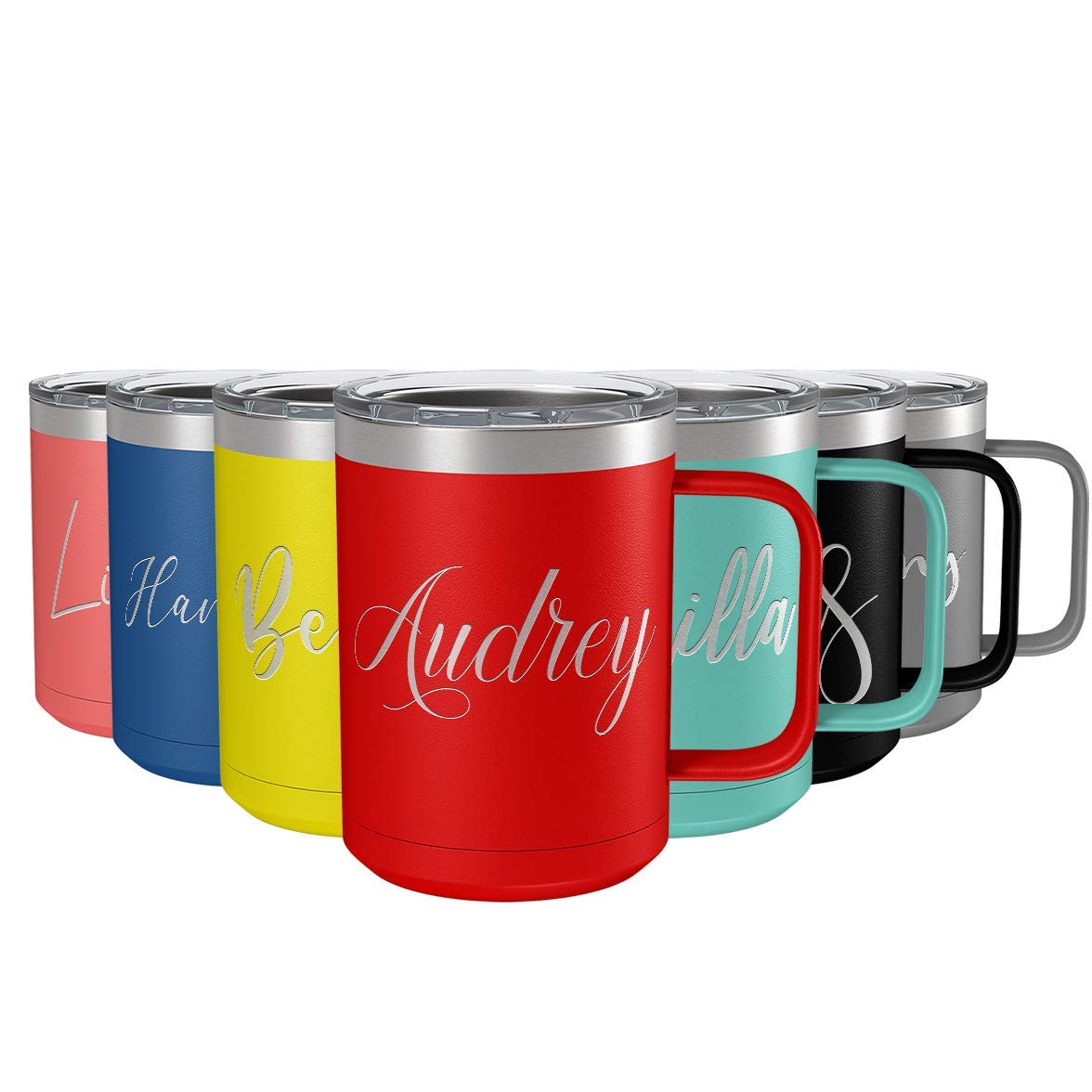 Personalized Red Matte Stainless Steel Coffee Mug 15 oz - Custom Engraved Vacuum Insulated Travel Cup with Handle - Perfect Gift for Office, Home & Outdoor Use