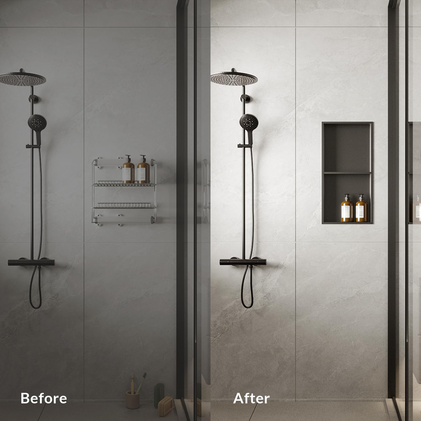 Stainless Steel Shower Niche 12x24 Inch - Recessed Bathroom Storage Shelf, No Tiling Required - Matte Black Finish for Modern Showers & Bathrooms - Perfect for Organizing Toiletries, Shampoo & Bath Essentials